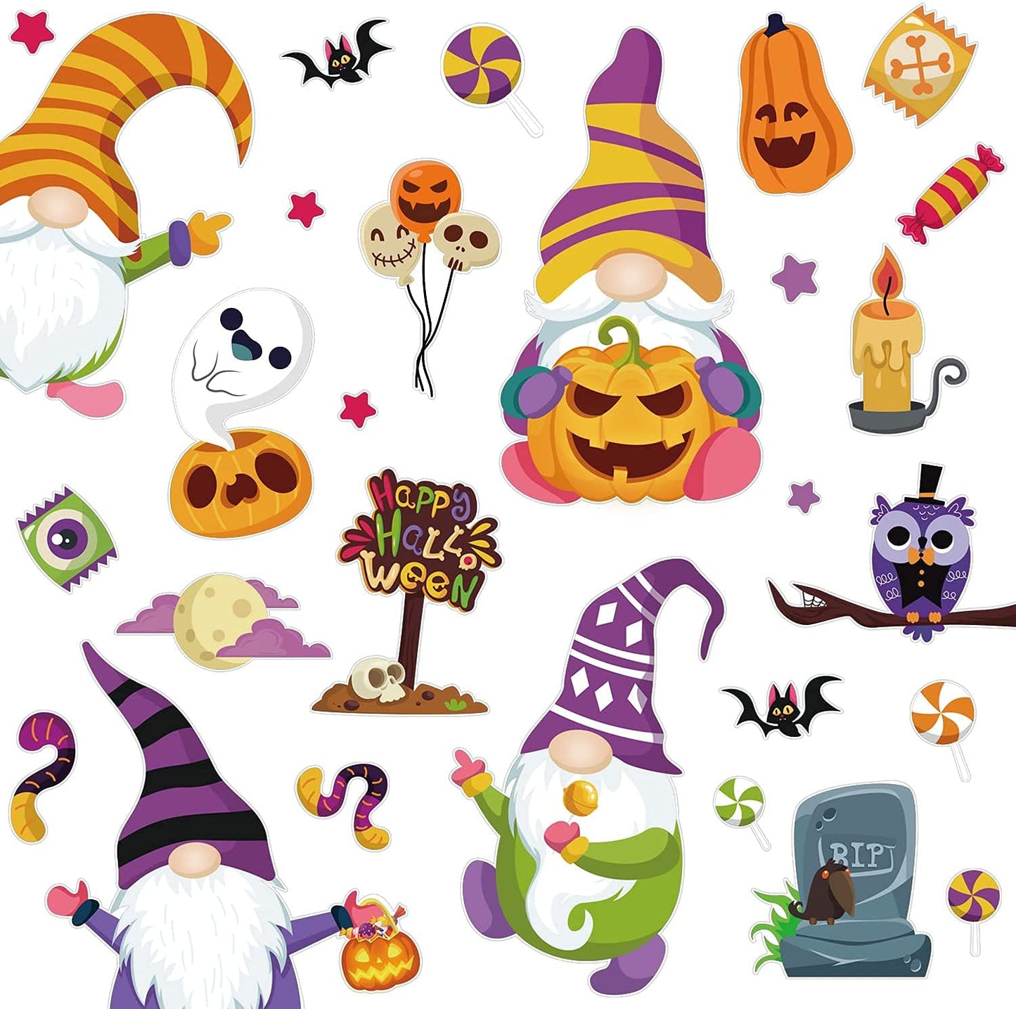 LOKIPA Halloween Gnome Window Clings Decals Decorations, 8 Sheets Window Stickers for Halloween Windows Glass Decorations
