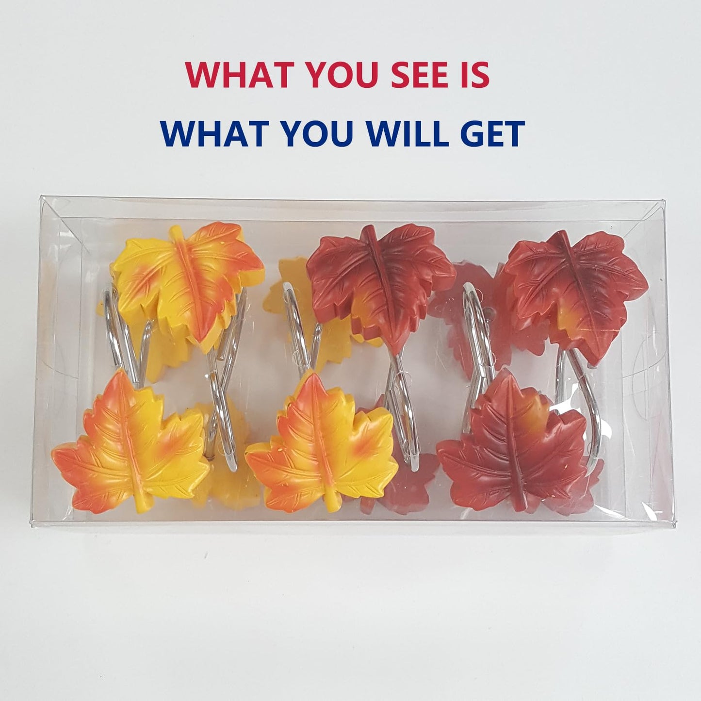 YUKUNTANG Maple Leaf Shower Curtain Hooks, 12 Pcs Fall Autumn Decorative Shower Sliding Hooks Resin Pothook Bathroom Rolling Hangers for Halloween Thanksgiving Christmas Bedroom Decor