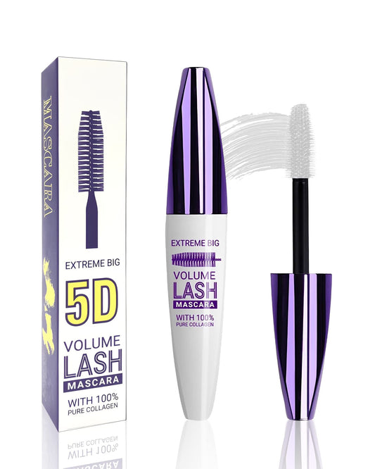 5D White Mascara Volume and Length, Longlasing Waterproof Colored Fiber Mascara for Eyelashes,Volumizing Curling Eye Lashes rimel de pestañas,Halloween Eye Makeup Gift for Women Girl Cosplay Stage Use