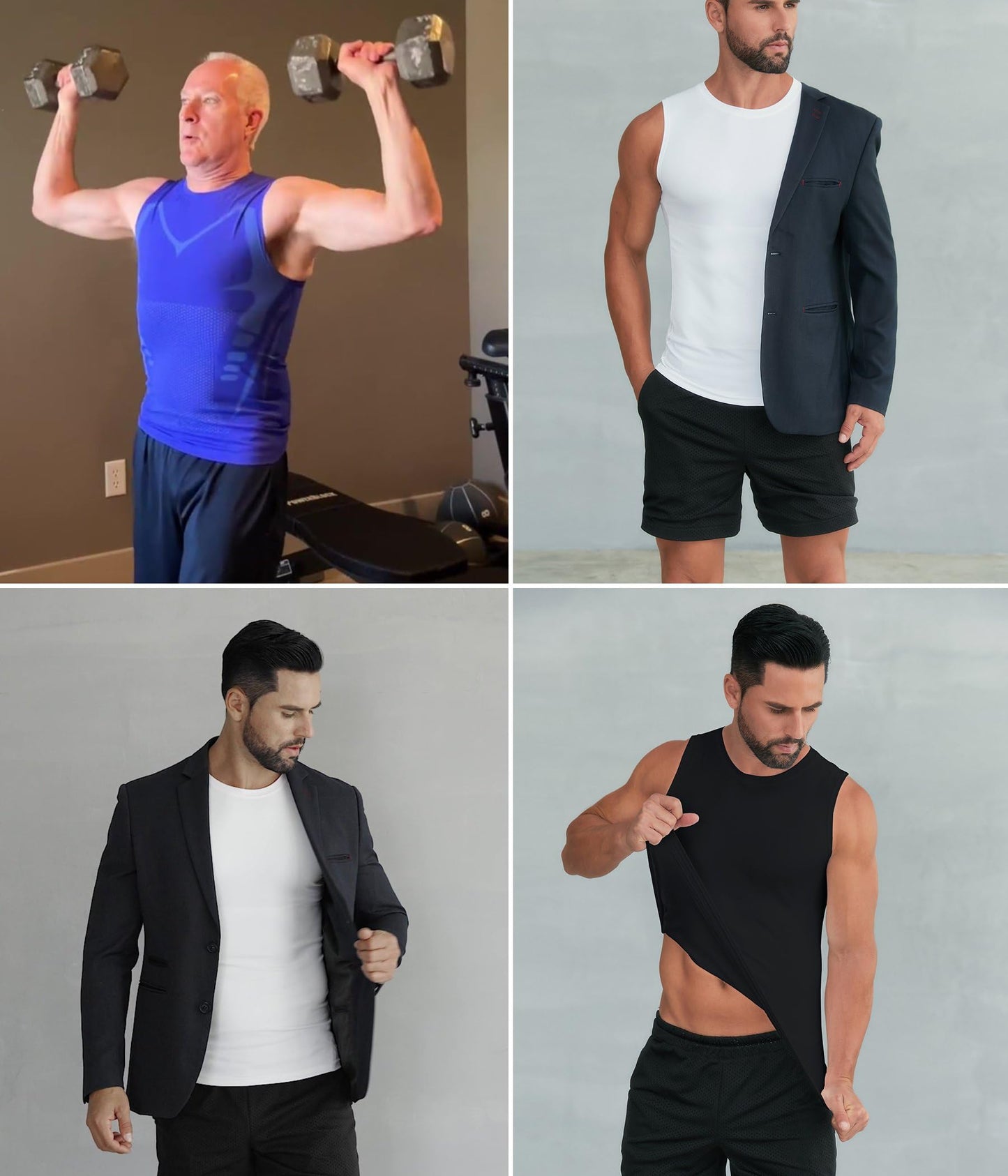 XINGCOOL Compression Shirt Men Slimming Body Shaper Vest Crewneck Workout Shirts Tummy Control Undershirts White