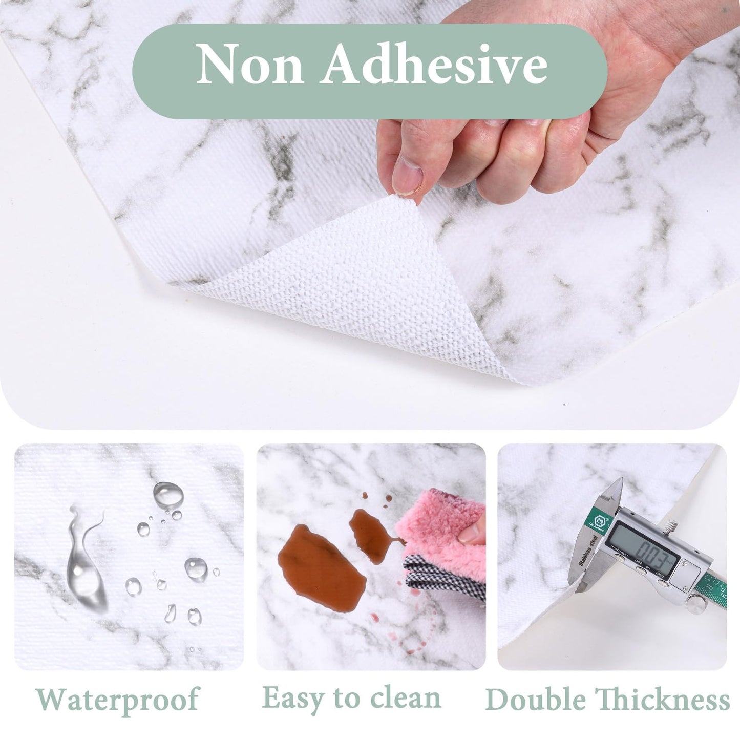 2-Layer Drawer and Shelf Liner for Kitchen Cabinet: 12 in X 20 Ft Non Slip Waterproof Shelf Paper Non Adhesive Refrigerator Liners White Marble Easy Liners for Bathroom with Knife Tape Measure