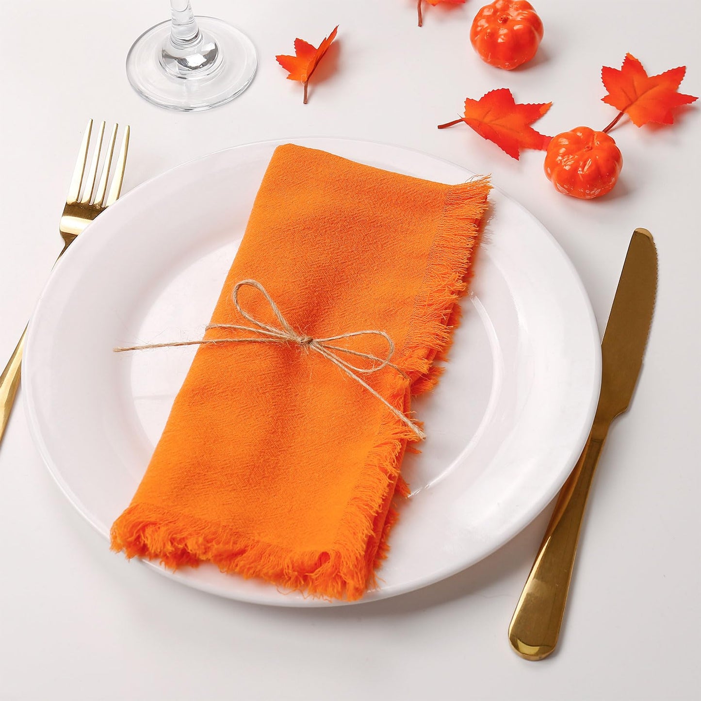Wonlex Washable Halloween Napkins Cloth Bulk, Reusable Absorbent Soft Napkins Set of 8 with Elegant Fringe for Dinner, Weddings Decorations, Family Event Parties(8 Pack,Orange)