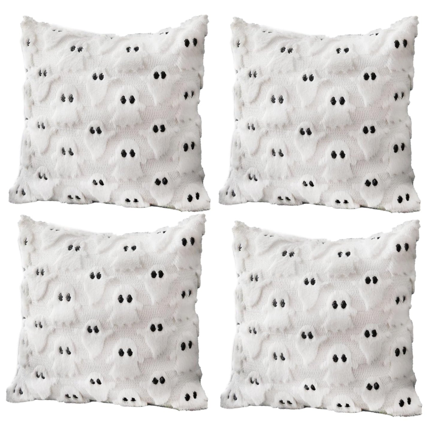 4 Pcs Halloween Throw Pillow Covers 18x18, Soft Faux Fur Pillow Cases Decorations, Fluffy Plush Accent Couch Cushion Case for Halloween Chair Sofa Bedroom Living Room Home Decor(Ghost A)