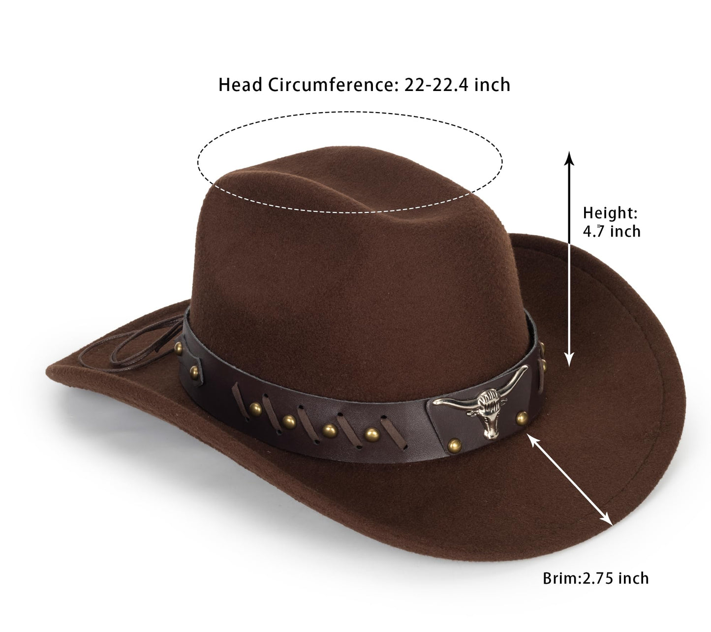 Womens Western-Cowboy-Hats Classic Felt-Hats - Rodeo Wide-Brim-Cowgirl Jazz-Hat with Buckle Belt(Lagre)