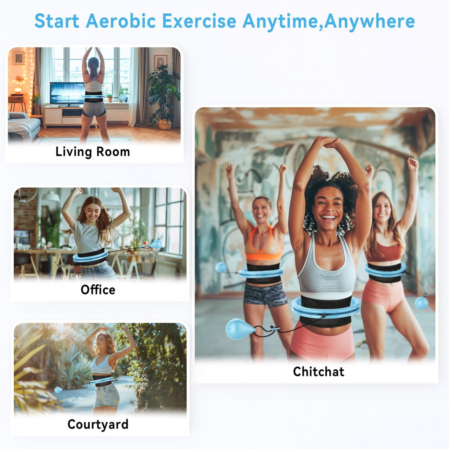 Infinity Weighted Hoop with Sweat Belt,Weighted Hula Hoop for Adults Weight Loss,Smart Waist Exercise Ring Infinity Fitness Hoop Plus Size,Waist Trimmer Workout Equipment for Women (Steady Blue)