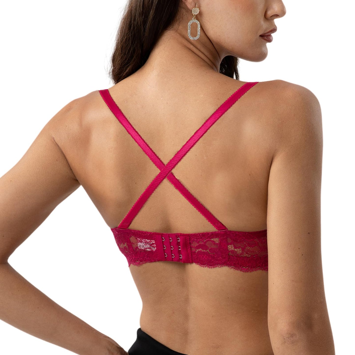 YooMee Push Up Bra for Women,Lace Bras with Underwire Cups,Comfort Padded T-Shirt Bra Add One Cup Black