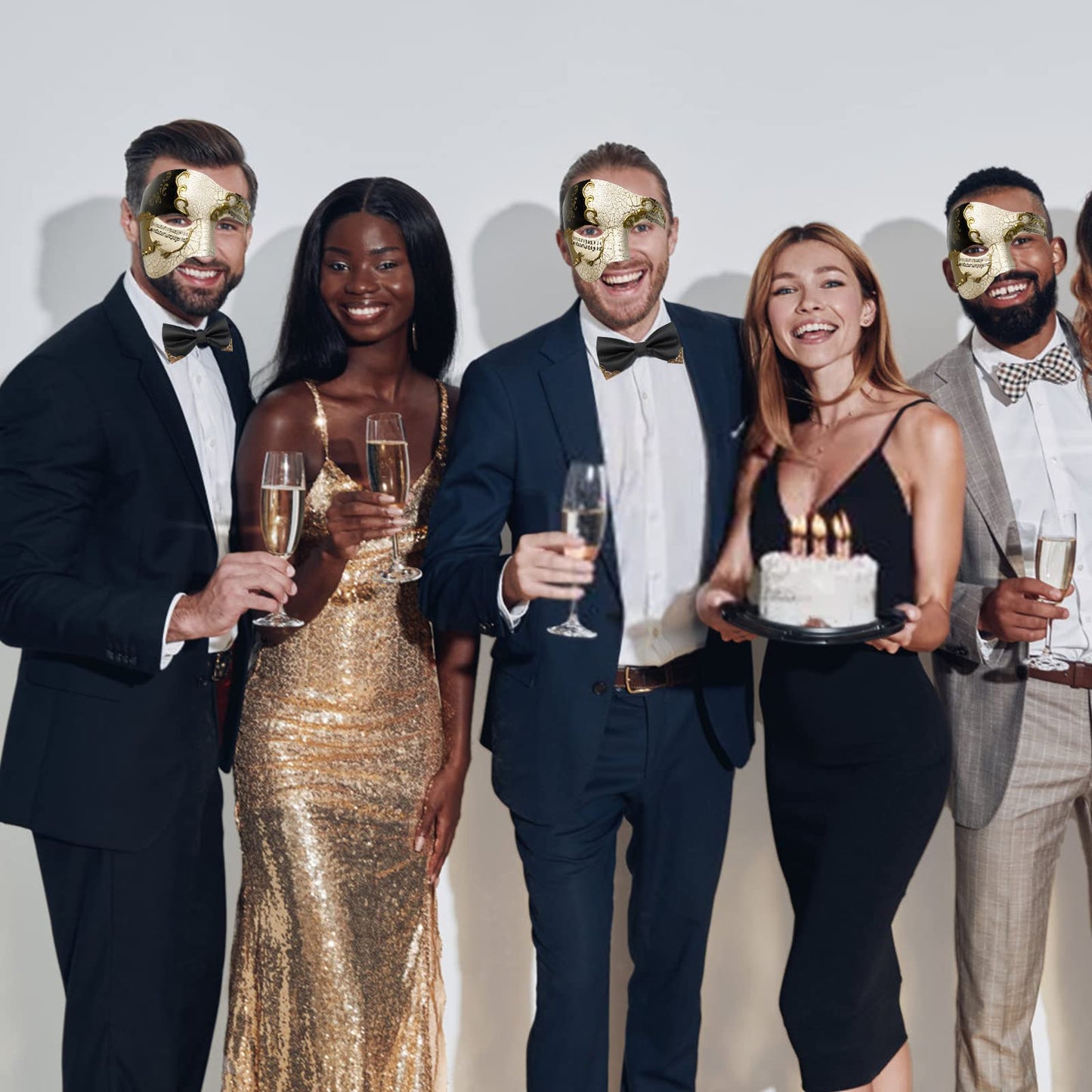 IncreDecor Masquerade Mask for Men Phantom of The Opera Half Face Mask with Bowtie, Venetian Masks for Halloween Party (Black)