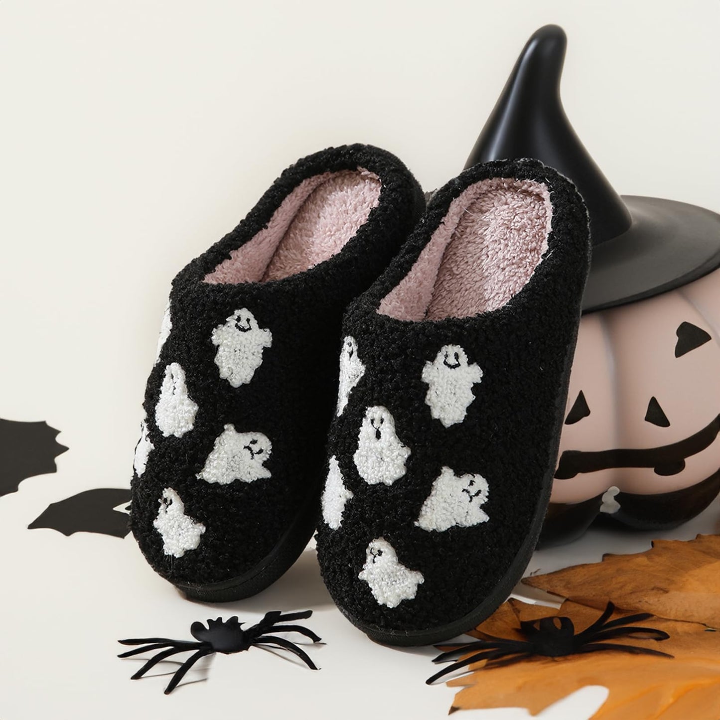 XUILOG Halloween Horror Slippers Christmas Slippers Holiday Slipper House Shoes Home Slipper for Women phantom ghost Slipper Black, 7-8
