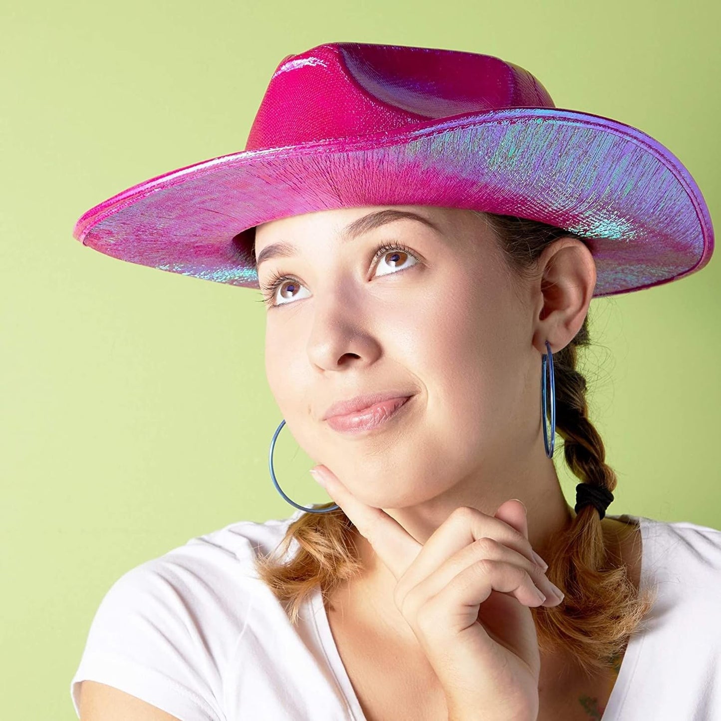 Zodaca Holographic Party Cowboy Hat, Metallic Space Cowboy (Hot Pink, Adult) - Cowgirl Hat - Space Party - Cowgirl Costume Women