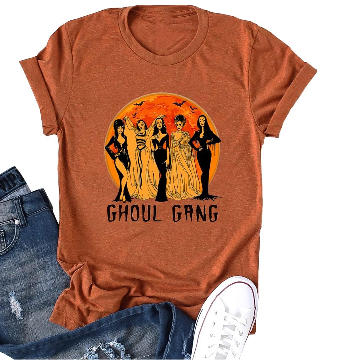 Ykomow Ghouls Just Wanna Have Fun Shirt Womens Vintage Halloween Golden Ghouls Graphic Tees (B-Orange, S)