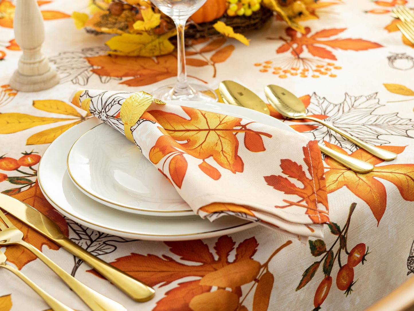 YiHomer Fall Thanksgiving Tabletop Collection for Kitchen Dining Decoration Parties Harvest, Fall Leaves, Napkin Set, 20 x 20