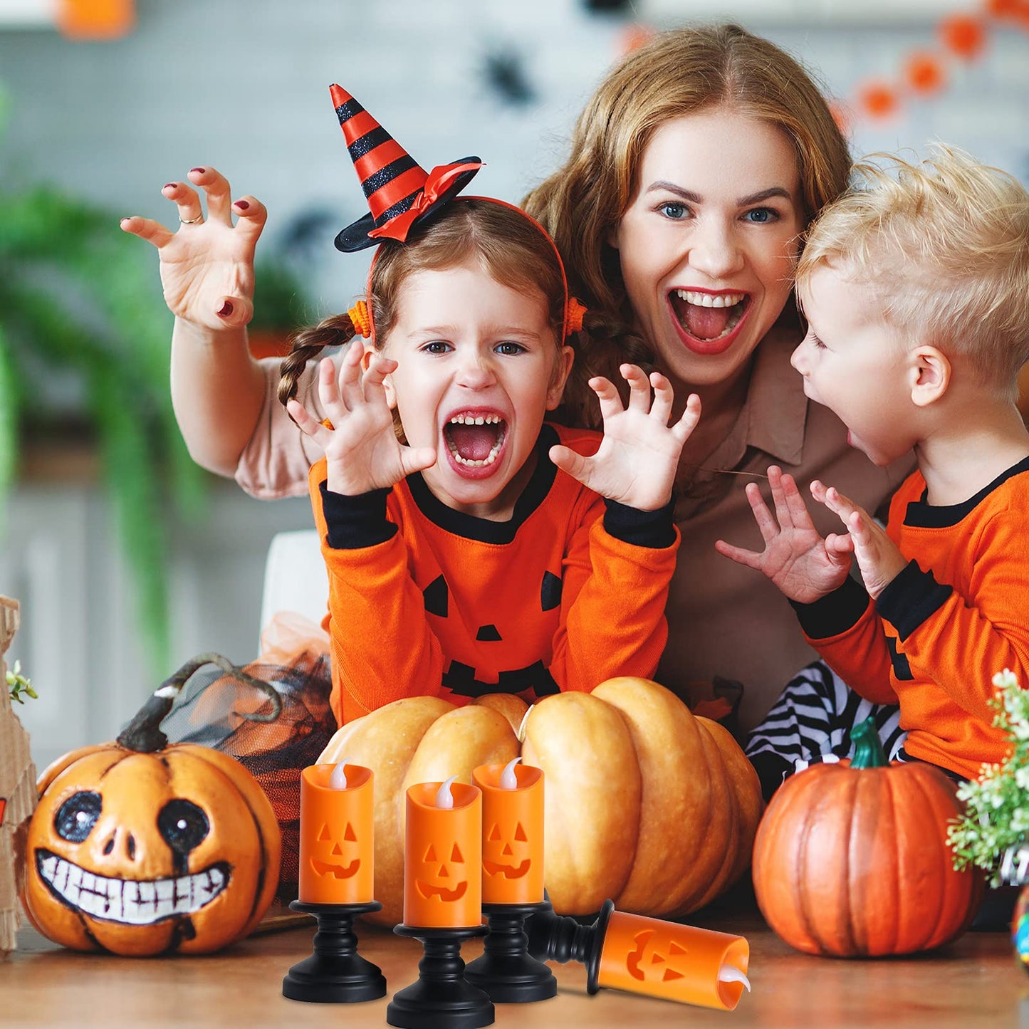 YBB 6PCS Pumpkin Candle Light, Orange Flameless Candle Lights LED Lamps Festival Decor Light for Halloween Party Table Centerpieces