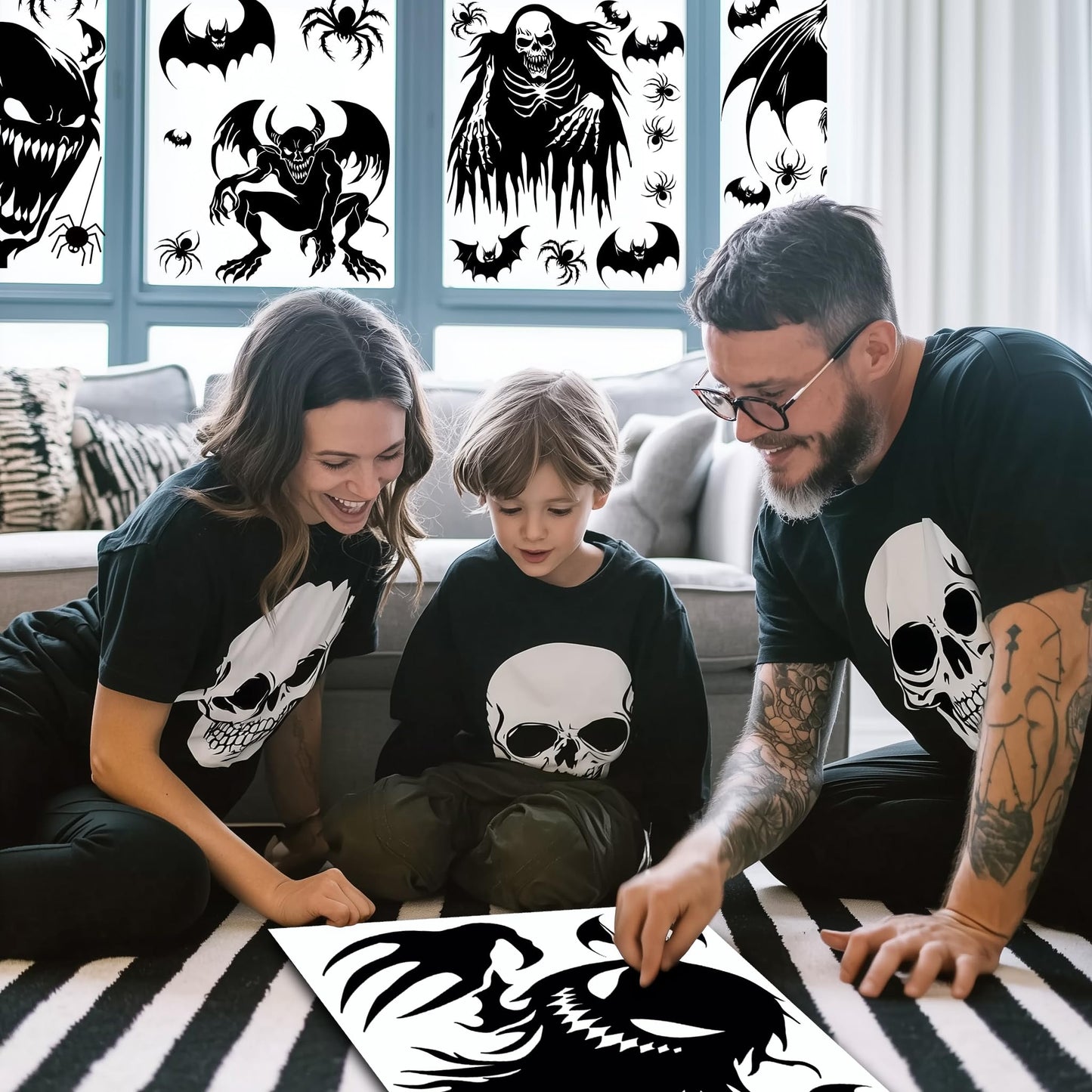 5 Sheets 37 Pcs Giant Spooky Halloween Window Clings Scary Monster Window Decal Stickers for Halloween Decoration Supply