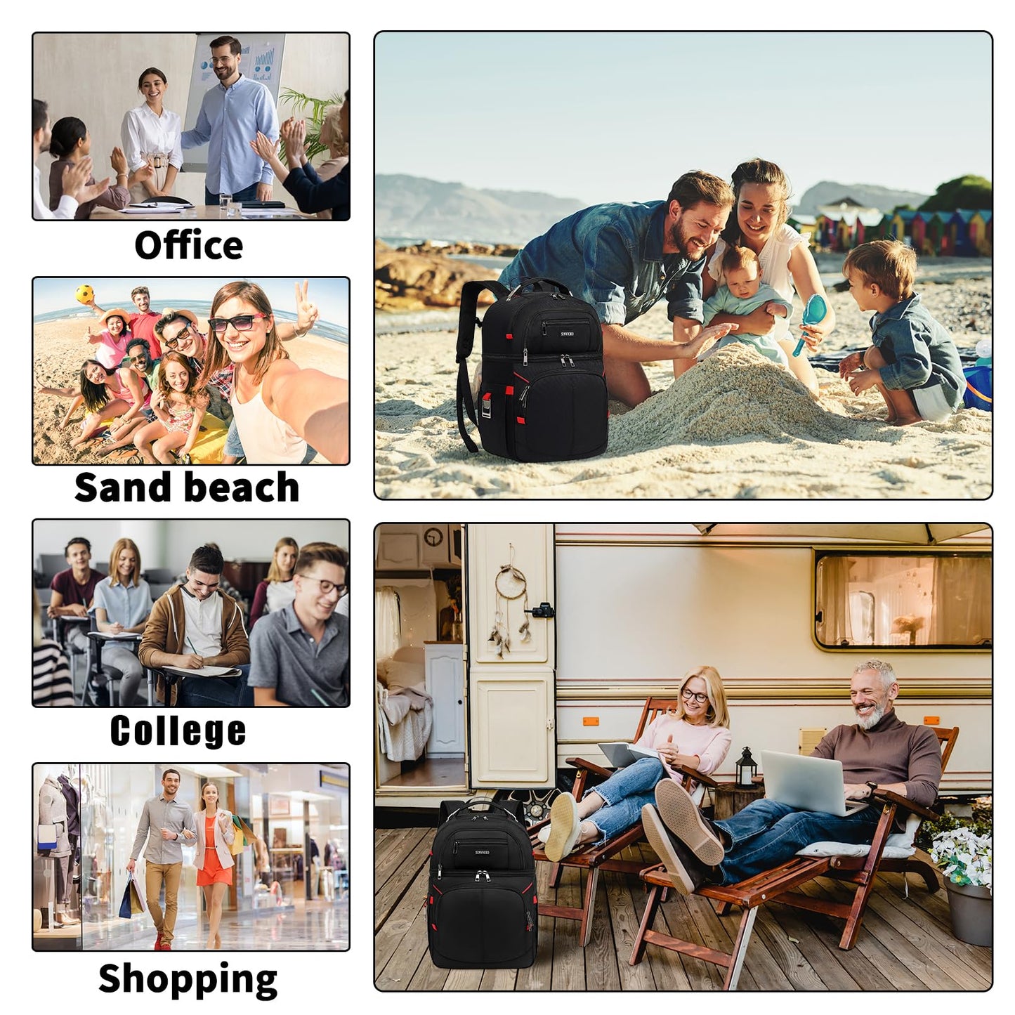 Insulated Cooler Backpack,Double Deck Leak Proof Cooler Bag,Insulated Backpack Cooler Lunch Backpack for Men Women,Black & Red