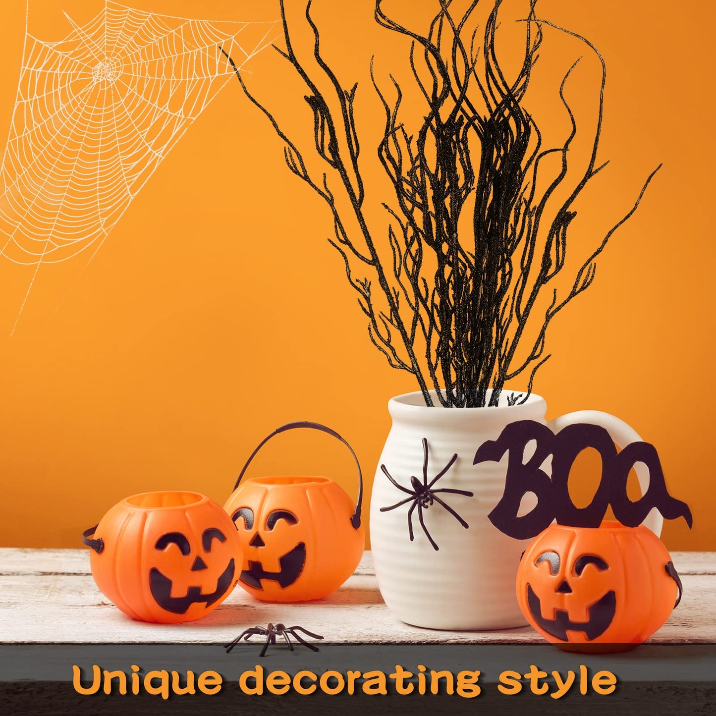 Yunsailing 16 Pcs Halloween Branches Decor for Tree 18 Inch Artificial Curly Willow Branch Lifelike Twigs and Faux Branches for Vases Fake Tree Stem for Home Party Decoration (Black)