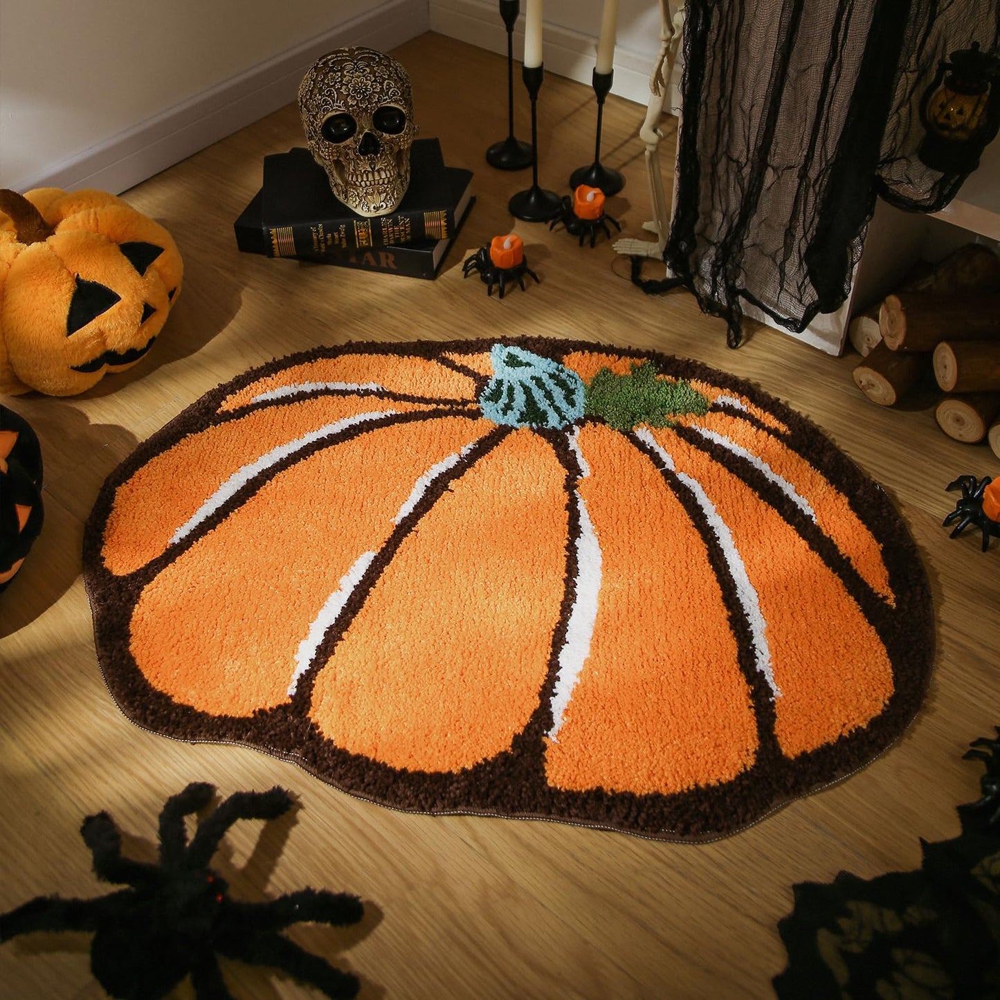 YRXRUS Halloween Pumpkin Bathroom Rugs, Pumpkin Shaped Bath Mat, Machine Washable Orange Rug, Living Bedroom Kids Room for Halloween Decoration, Kitchen Area Rugs 18 x 24 inch