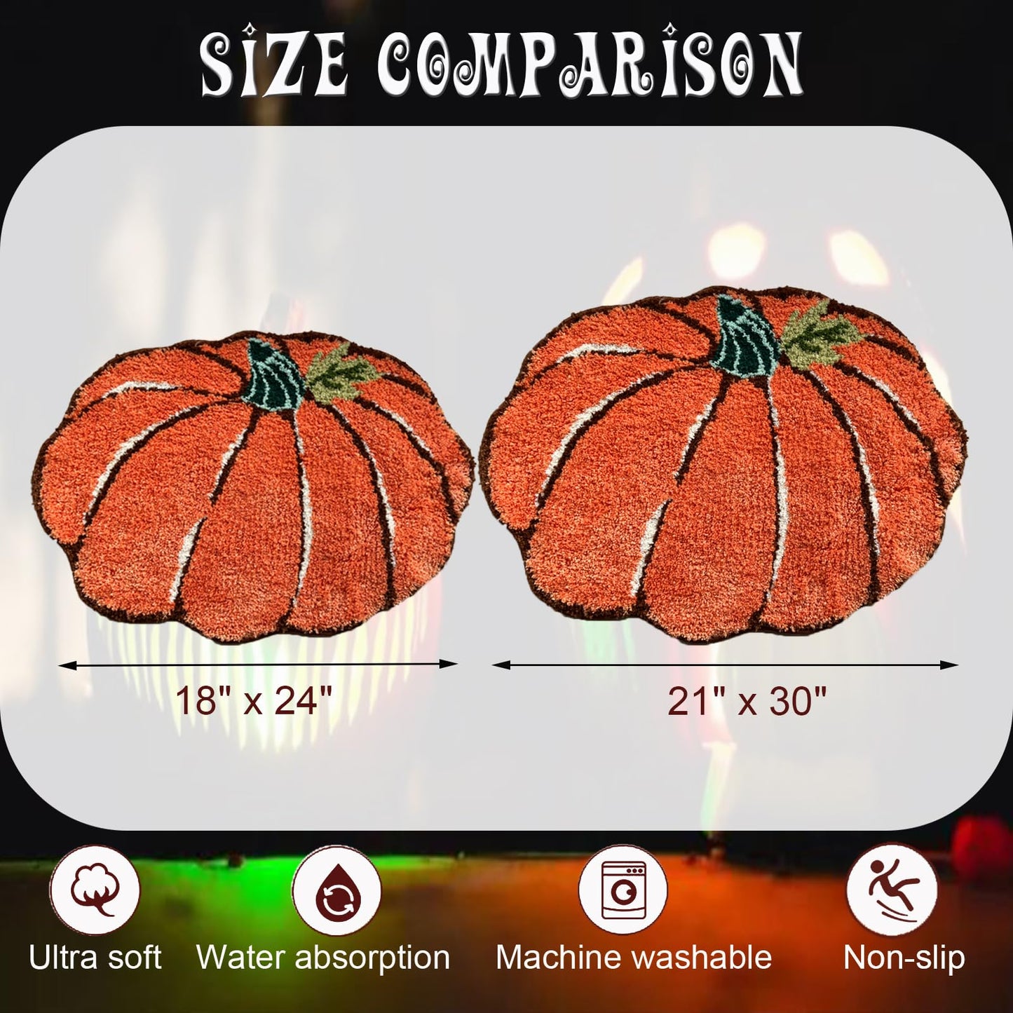 YRXRUS Halloween Pumpkin Bathroom Rugs, Pumpkin Shaped Bath Mat, Machine Washable Orange Rug, Living Bedroom Kids Room for Halloween Decoration, Kitchen Area Rugs 18 x 24 inch