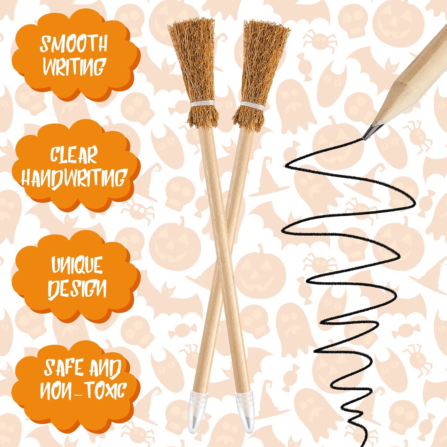 Zonon 12 Pcs Witch Broom Pencils Halloween Witch Party Favors Party Supplies for Kids Teens Adults Classroom Supplies
