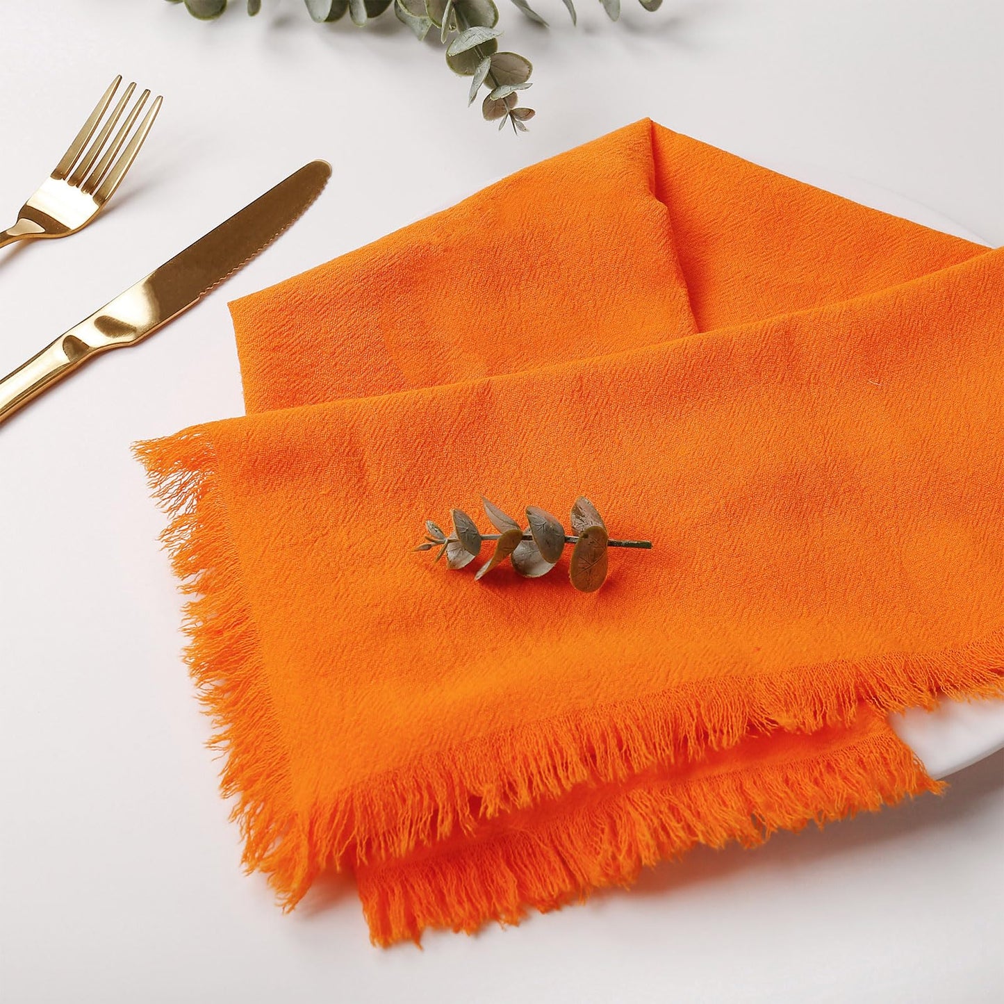 Wonlex Washable Halloween Napkins Cloth Bulk, Reusable Absorbent Soft Napkins Set of 8 with Elegant Fringe for Dinner, Weddings Decorations, Family Event Parties(8 Pack,Orange)