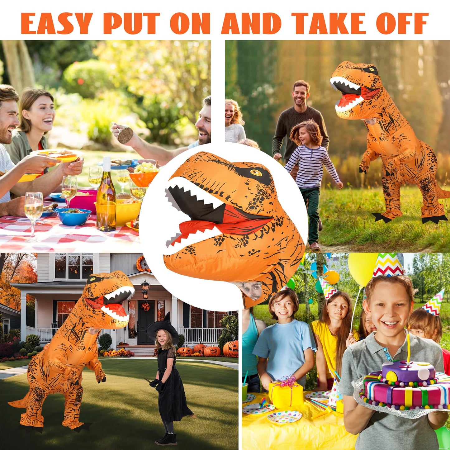 YEAHBEER Inflatable Dinosaur Costume for Kids,T-Rex Dinosaur Costume Kid, Blow up T-Rex Funny Fancy Inflatable Costume for Halloween Dress & Party Cosplay (Brown