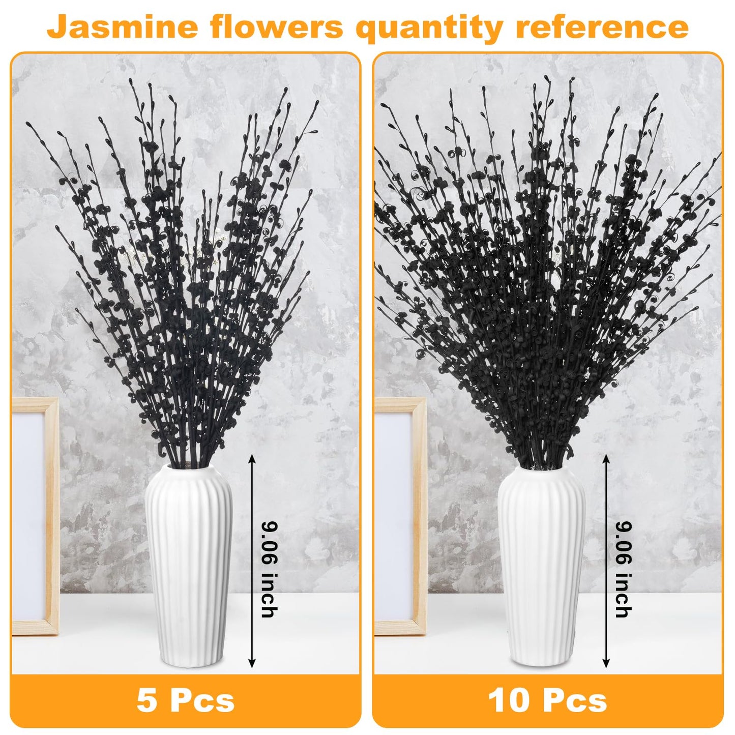 Wootkey 5pcs 29.5" Faux Jasmine Artificial Flowers Tall Black Floral Branches for Home Wedding Vase Filler Party DIY Decoration Halloween Flowers