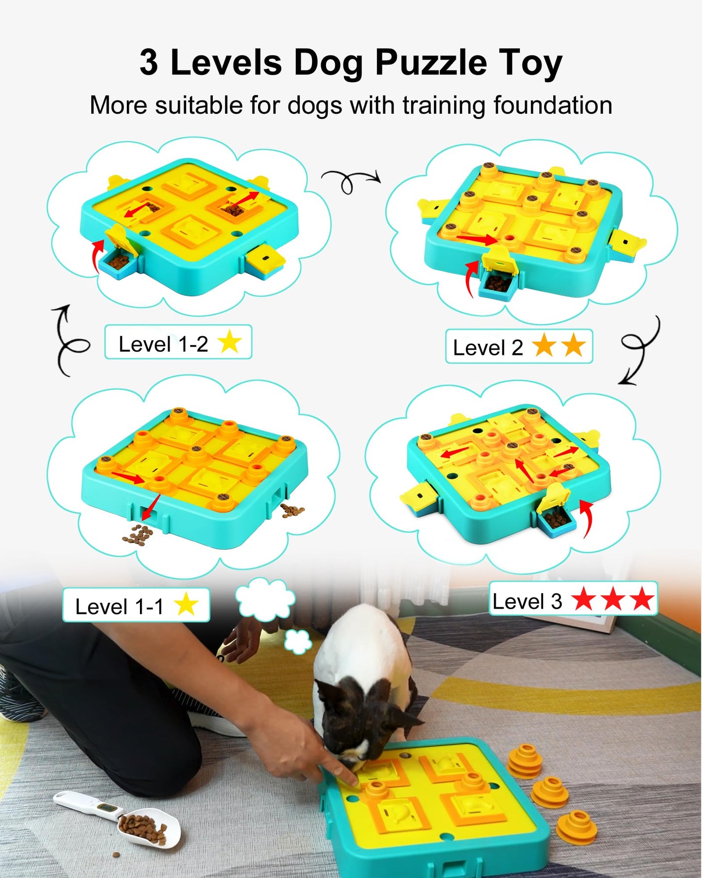 LACCEN Dog Puzzle Toy, Level 3 in 1 Interactive Dog Toys for Boredom, Funny Cognitive Dog Toy for IQ Training Brain Stimulating Games, Treat Dispensing Toy for Smart Large Medium Smart Dogs