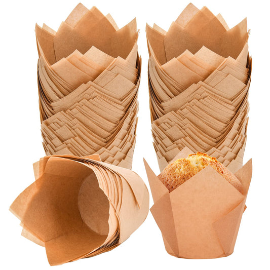 200Pcs Tulip Cupcake Liners Muffin Baking Liners Holders Premium Baking Cups Cupcake Wrappers Christmas Cupcake Lliners for Weddings, Birthdays, Anniversaries, and Special Occasions(Natural)