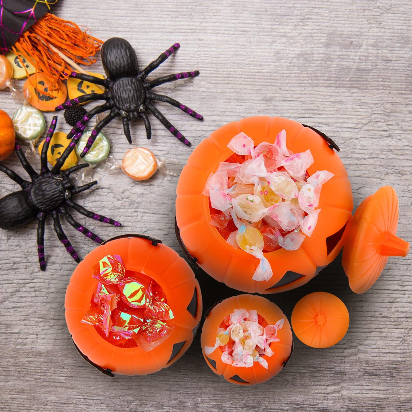 LOMIMOS 6pcs Halloween Pumpkin Bucket, Plastic Portable Multi-purposed Candy Holder for Party Favors Home Decoration Supplies