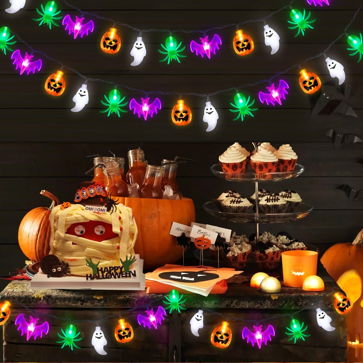 20FT 40LED Halloween Lights Outdoor Indoor Pumpkin Bat Spider Ghost Halloween String Lights Battery Operated, 8 Light Modes Waterproof Fairy Lights Decorations for Home Yard Window Party Outside Decor