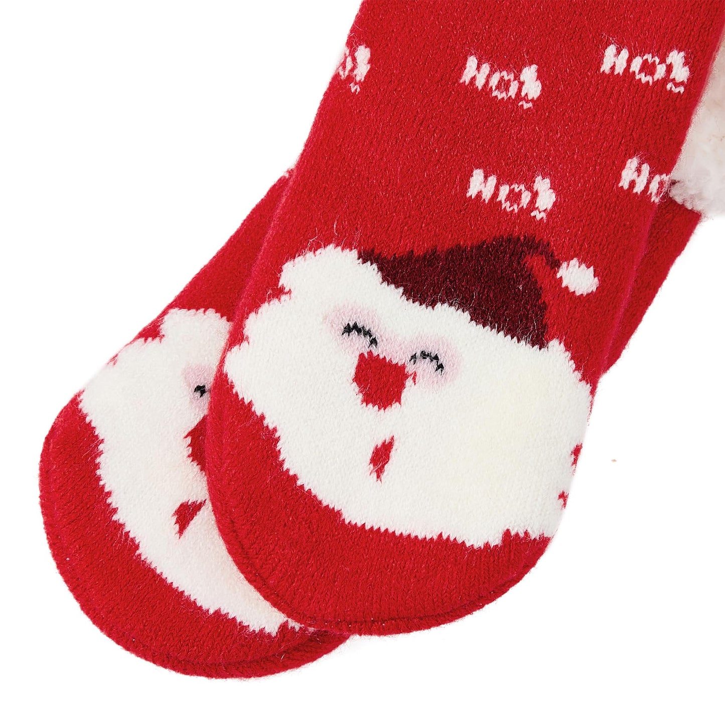 Zando Kids Christmas Socks Baby Fuzzy Slipper Socks for Toddler Girls Boys Winter Santa Claus Red 3-6 Years