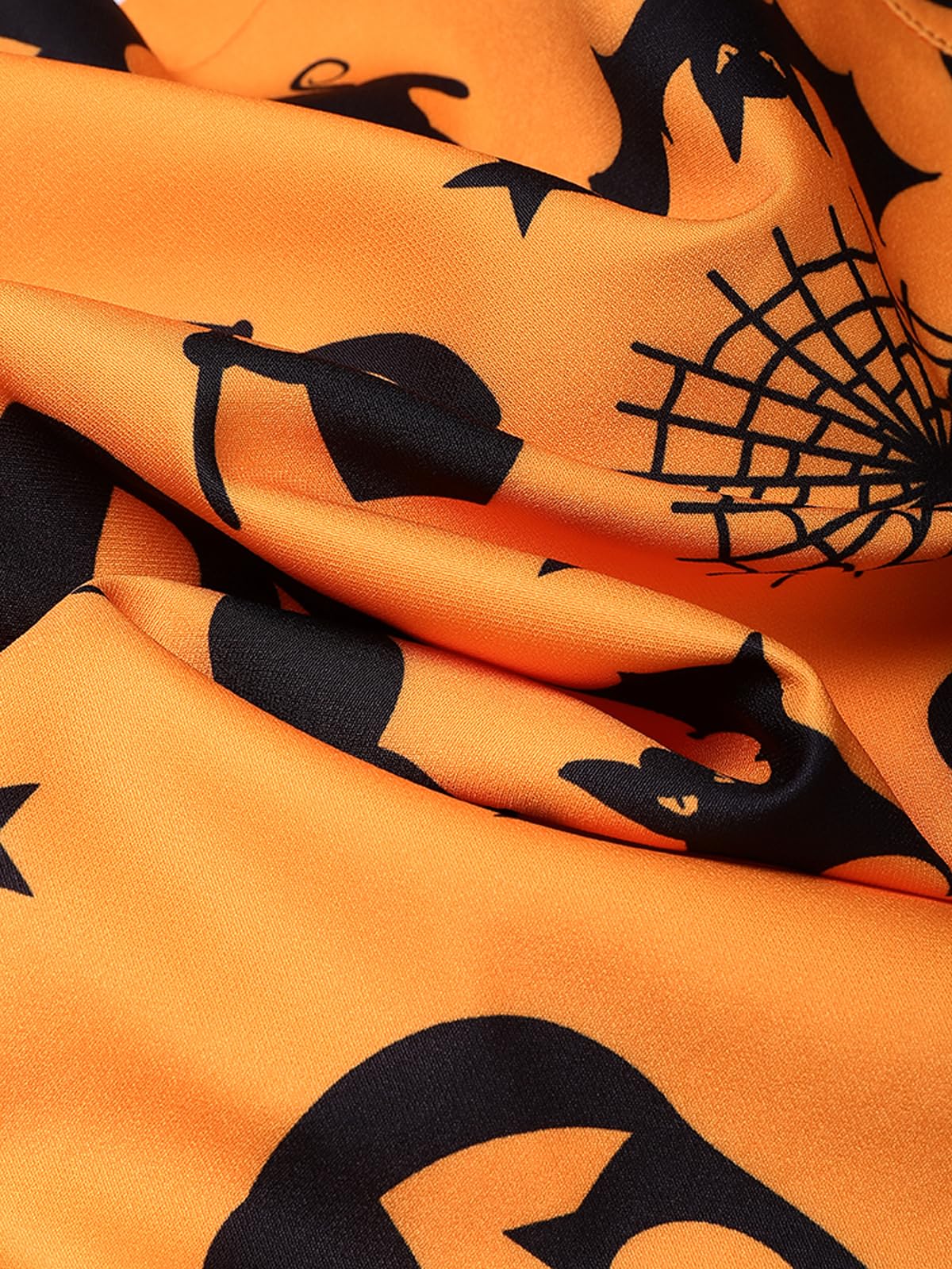 YOINS Women's Pumpkin and Ghost Print Overall Dress Suspender Skirt Pinafore Dresses Pumpkin Orange X-Large