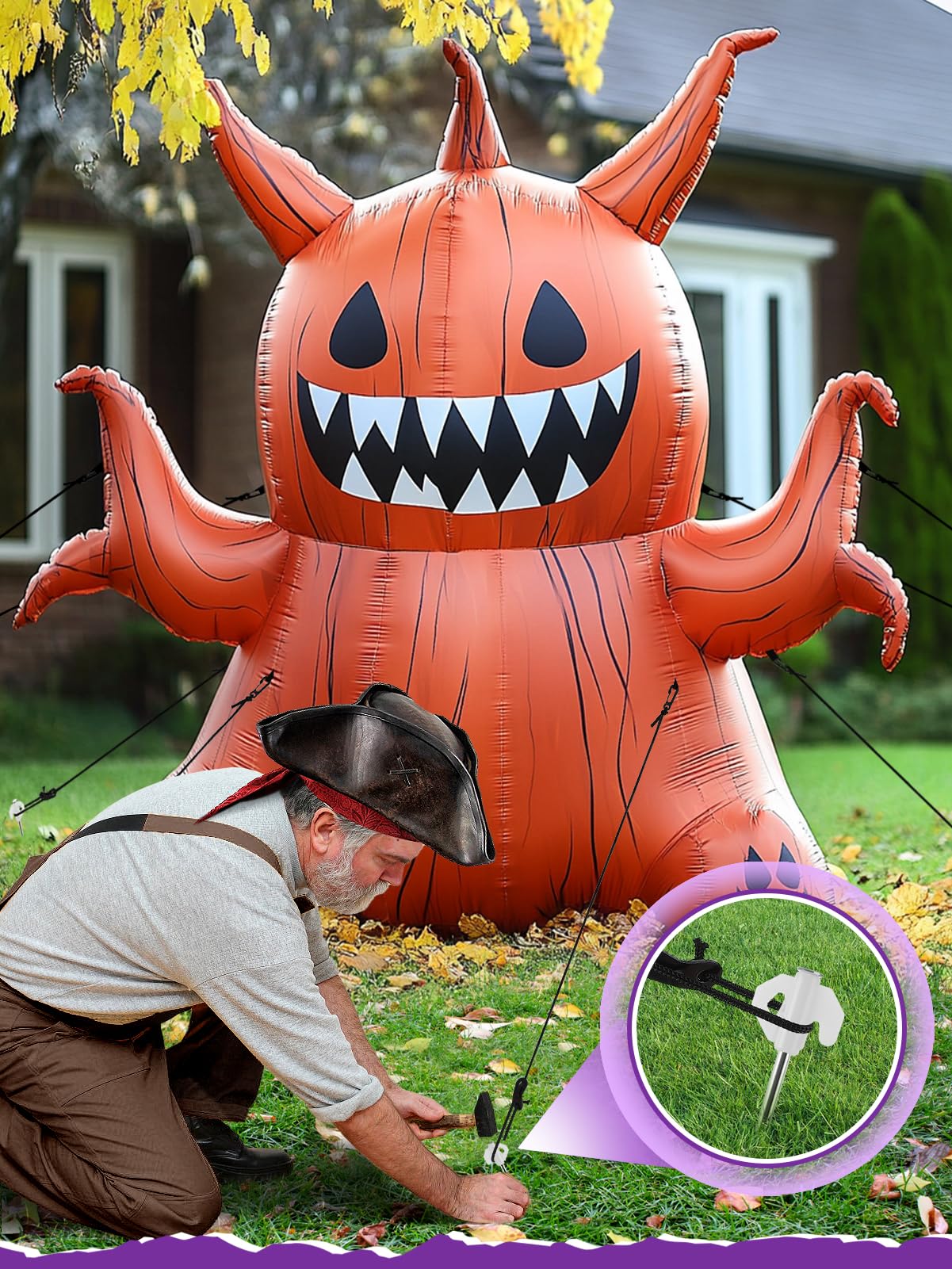 12 Pcs Halloween Metal Inflatables Stakes - Heavy Duty Inflatable Stakes and Tethers, Yard Ground Blow Up Stake Pegs for Halloween Outdoor Inflatable Decoration Tie Downs Gifts