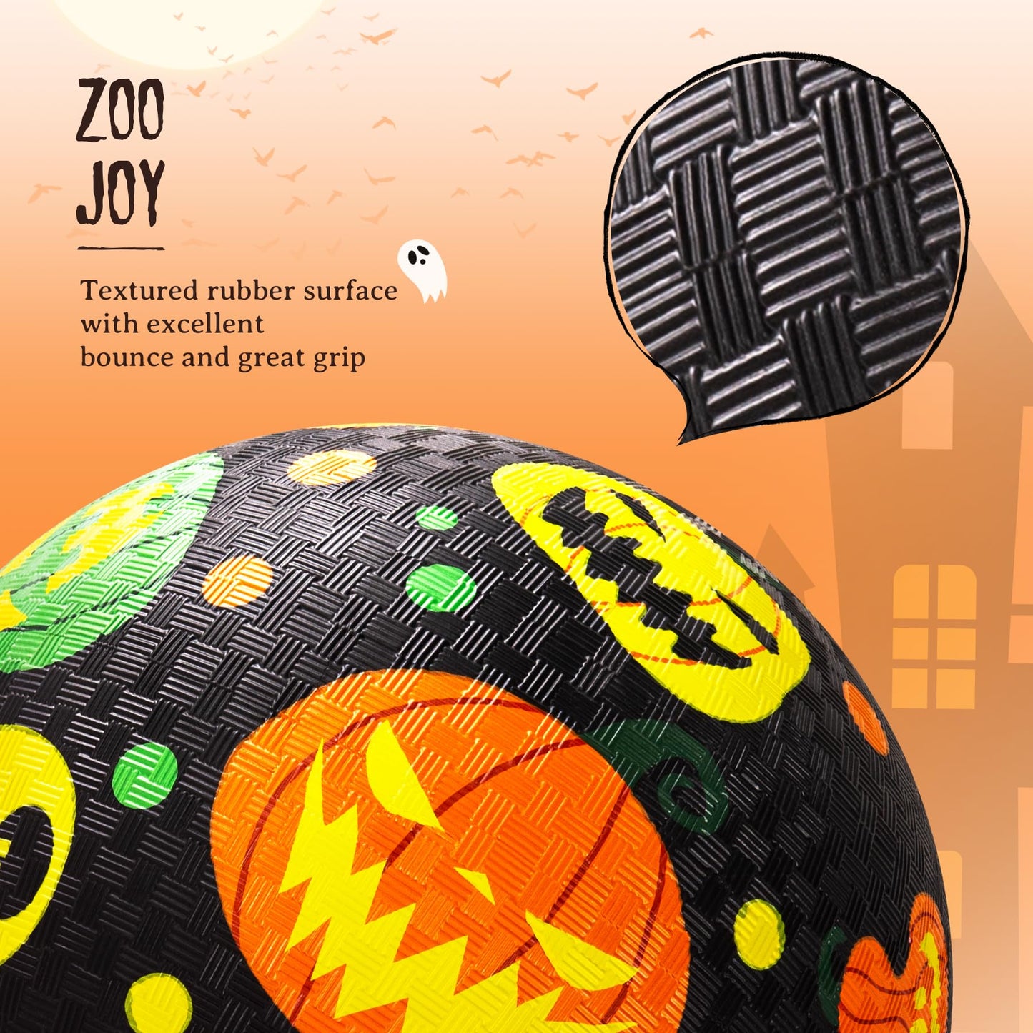 ZOOJOY Pack of 2 Cartoon Playground Balls, Halloween Balls for Toddler 3-12, 8.5" Rubber Ball Bouncy Kickball, Indoor & Outdoor Game Toys for Boys Girls with Pump