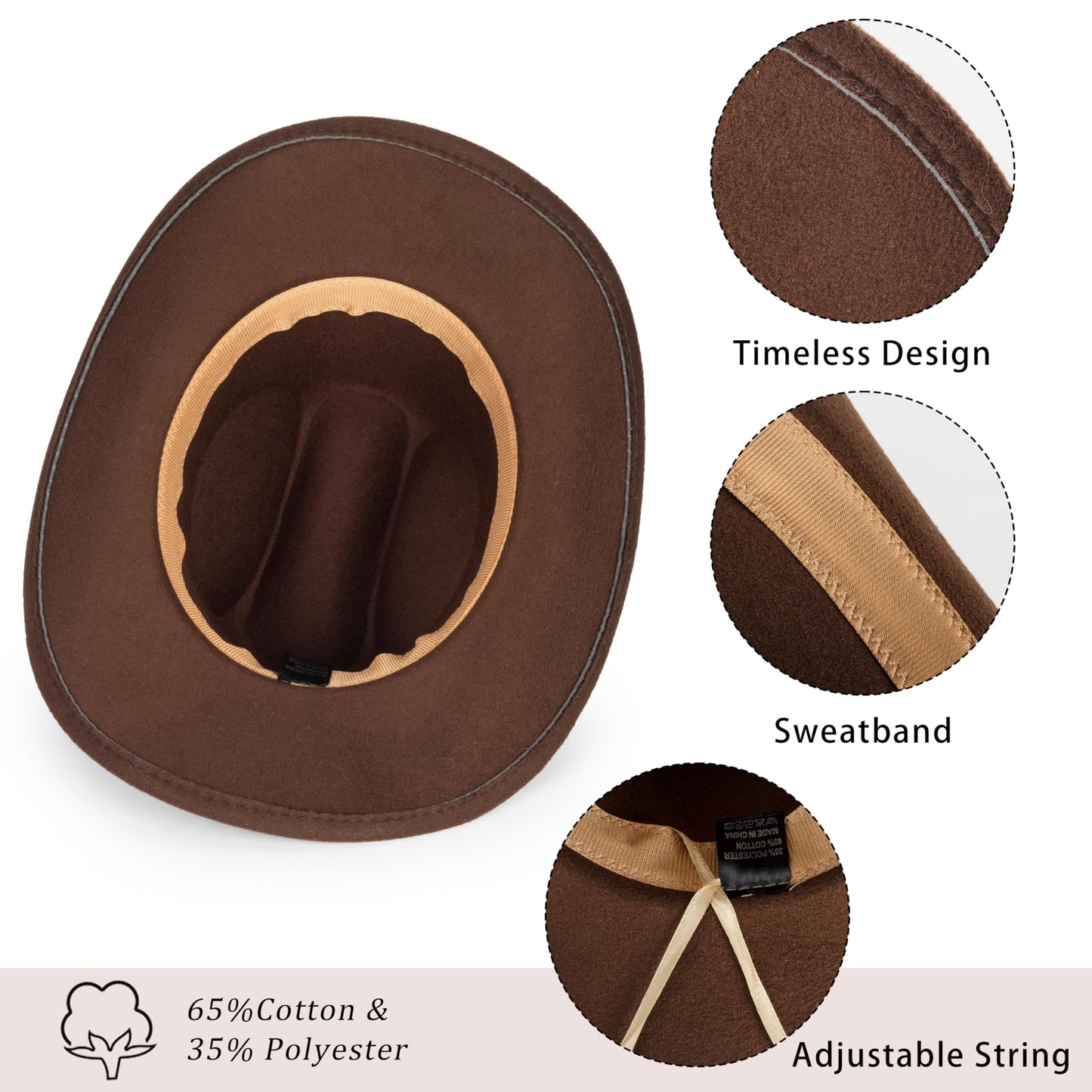 Womens Western Cowboy Hats Studded Pinched Western Cowgirl Hats Wide Brim Fedoras Hat with Belt Buckle (Size:Medium) Brown