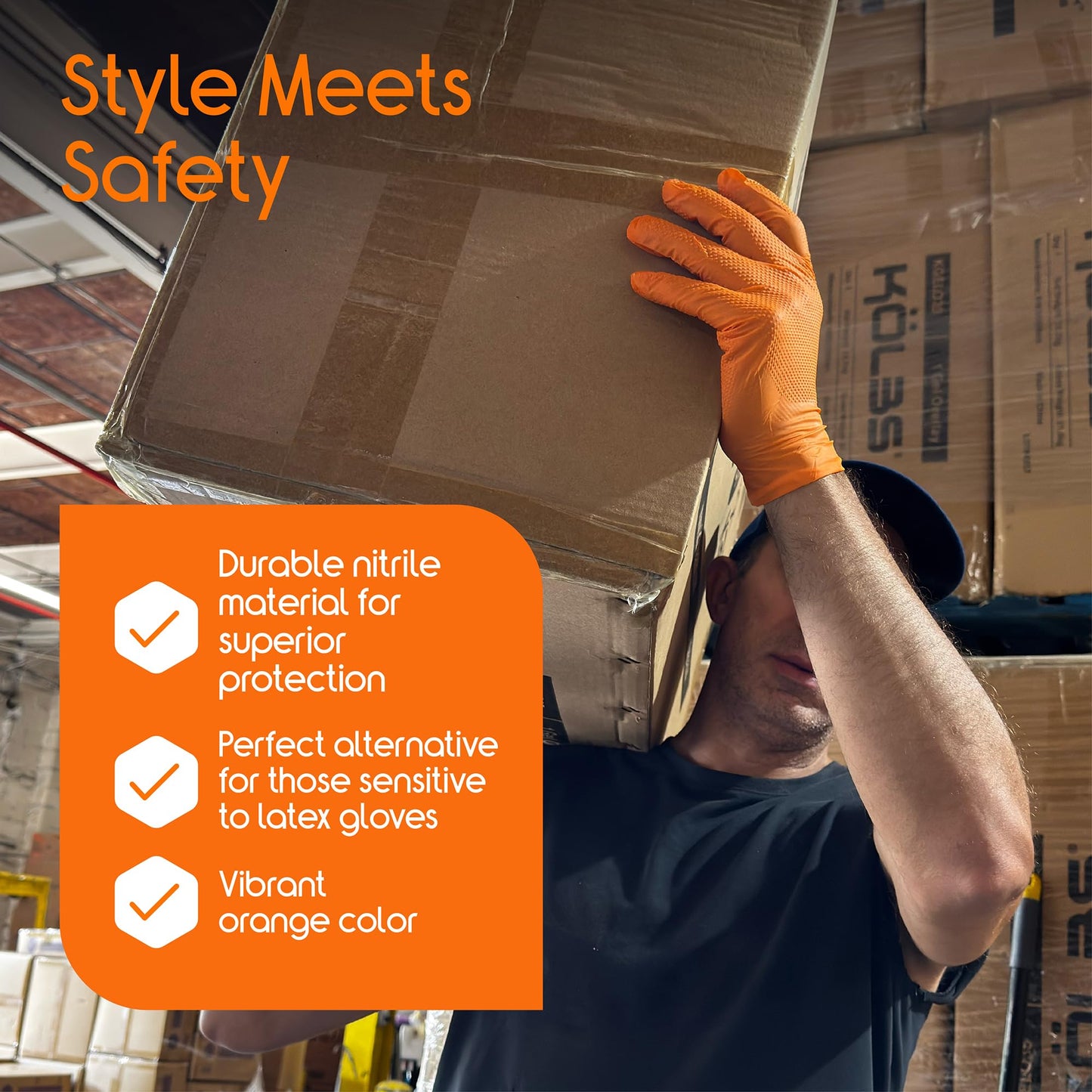 Inspire Heavy Duty Orange Nitrile Gloves Disposable Latex Free | ULTRA 8 Mil Diamond Textured Grip | Industrial Mechanic Food Large, 100 Count