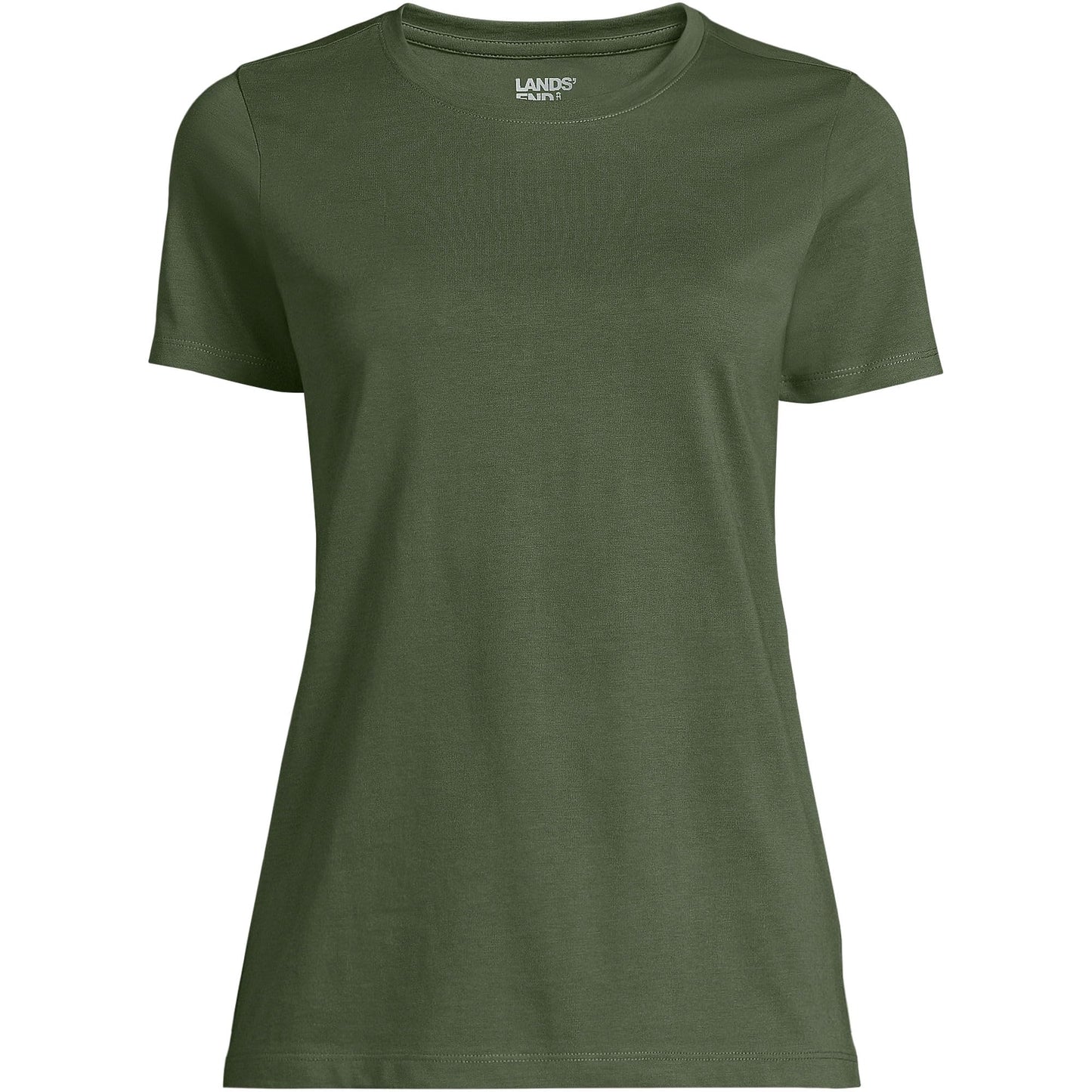 Lands' End Womens Short Sleeve Relaxed Supima Cotton Crew Neck T Shirt Estate Green Regular Large