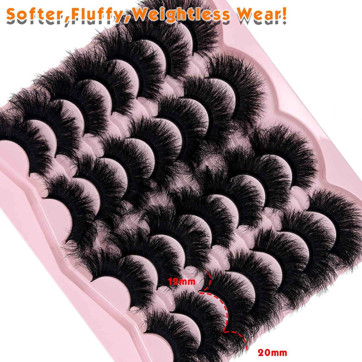 loladook Mink Lashes Fluffy 20mm Big Faux Mink Strip Lashes Cat Eye Long False Eyelashes Dramatic Soft 25mm 3D Volume Eyelashes 14 Pairs