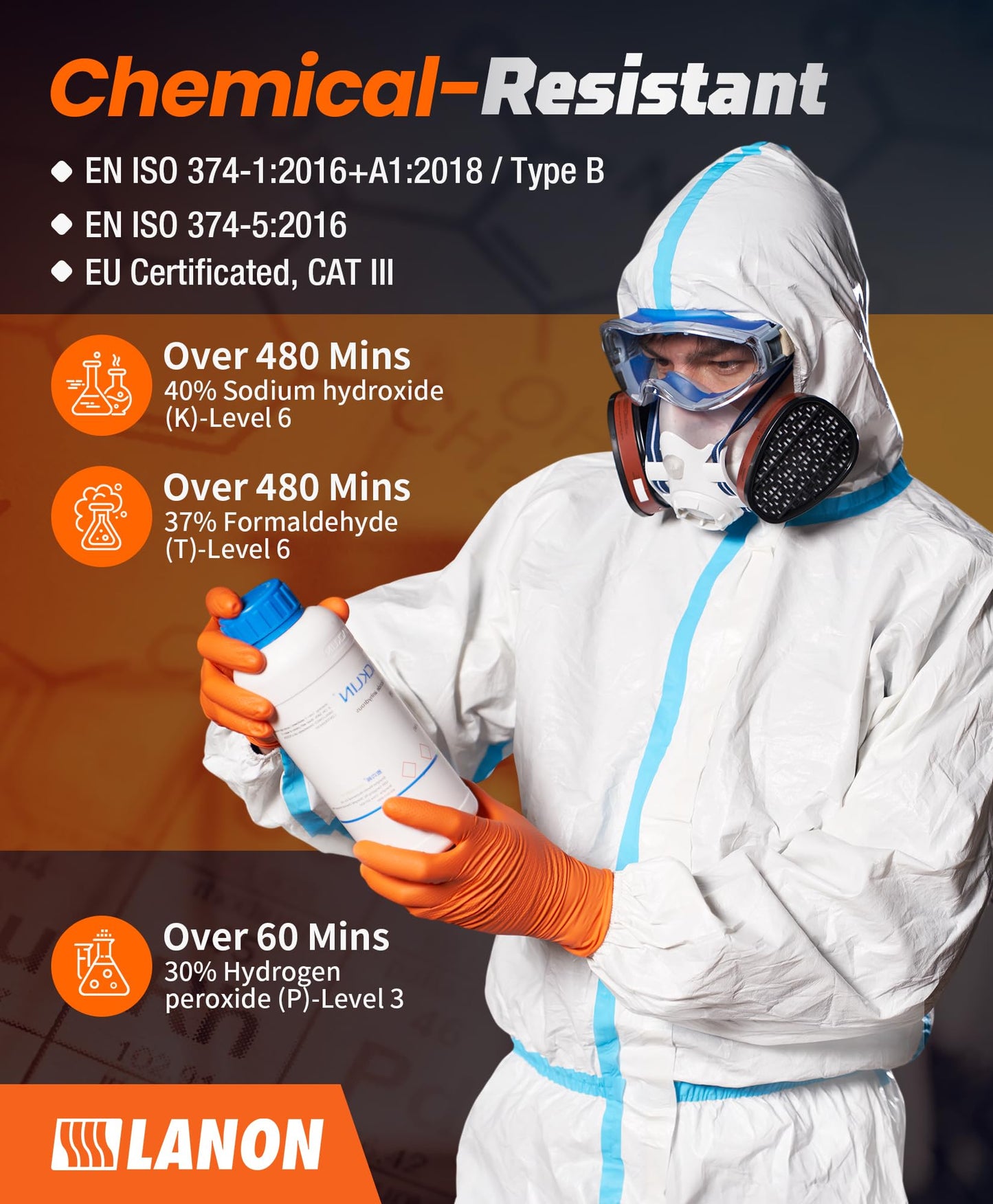 LANON 8mil Orange Disposable Nitrile Gloves, Mechanic, Heavy Duty, Food Safe, Latex Free, Powder Free, Fully-Diamond Textured, Large