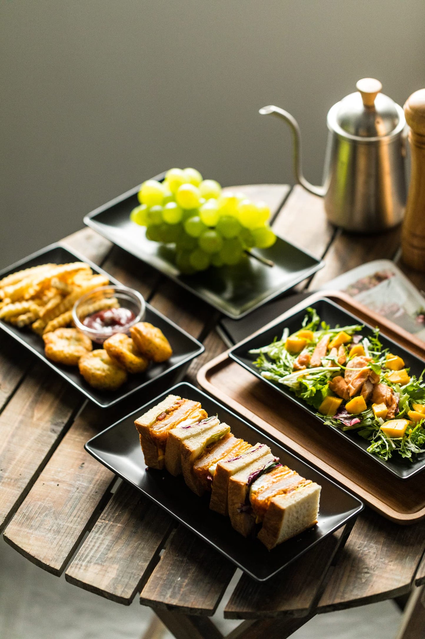 YHOSSEUN Ceramic Serving Platters Set of 4, Rectangular Serving Platters and Trays for Food, Sushi, 9.8 In Serving Dishes for Entertaining, Matte Black Serving Plate Halloween Table Decor