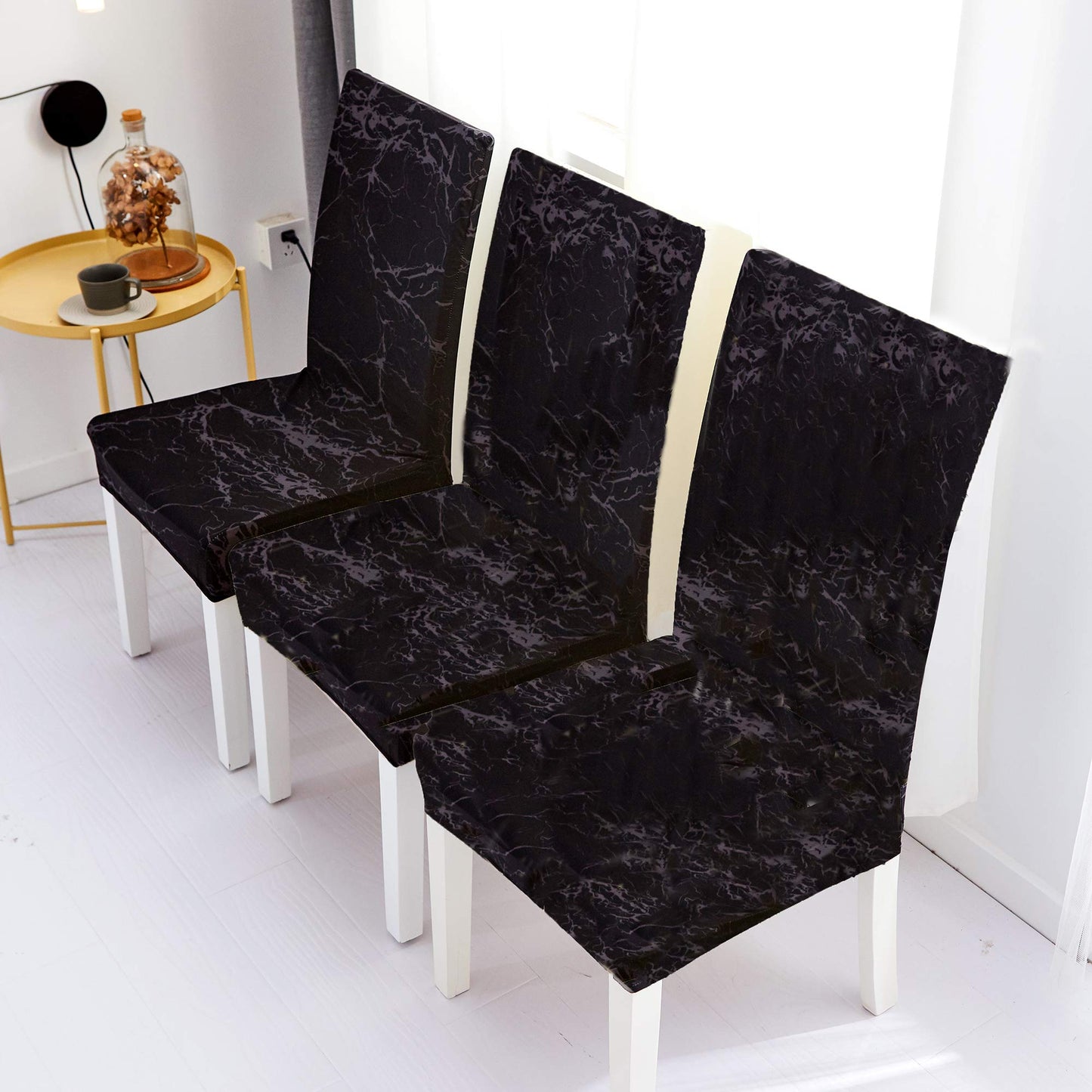 Yiaizhuo Chair Covers for Dining Room Set of 6 Pack Black Marble Slipcovers High Back Chairs Cover Stretch Spandex Slipcover for Wedding Party Restaurant