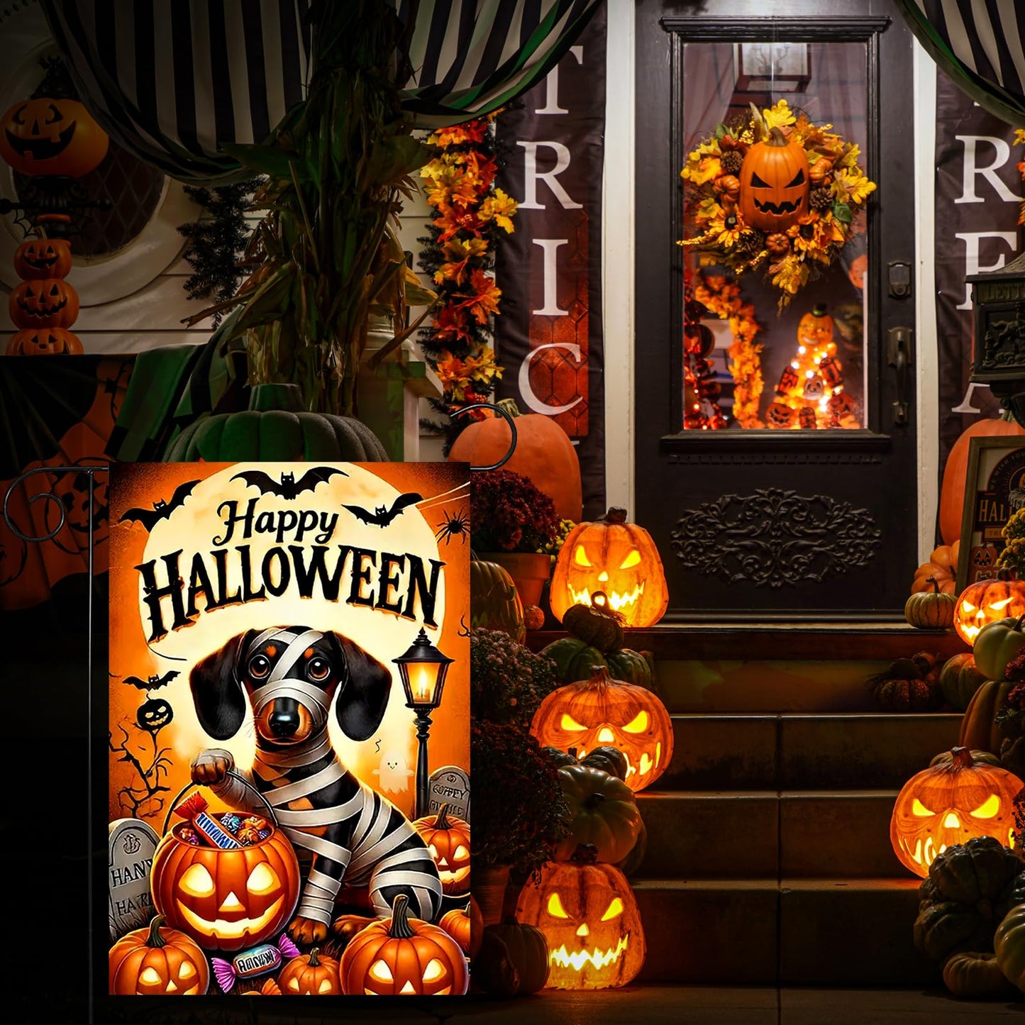 YBHWOGI Halloween Dog Garden Flag 12x18 Inch Double Sided Pumpkin Garden Flag Halloween Decorative Yard Flag for Outside, Patio, Porch and Lawn