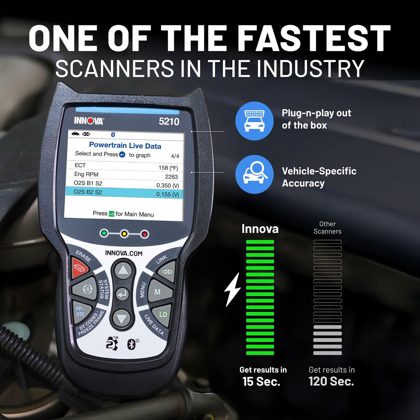 Innova 5210 OBD2 Scanner & Engine Code Reader, Battery Tester, Live Data, Oil Reset, Car Diagnostic Tool for Most Vehicles, Bluetooth Compatible with America's Top Car Repair App