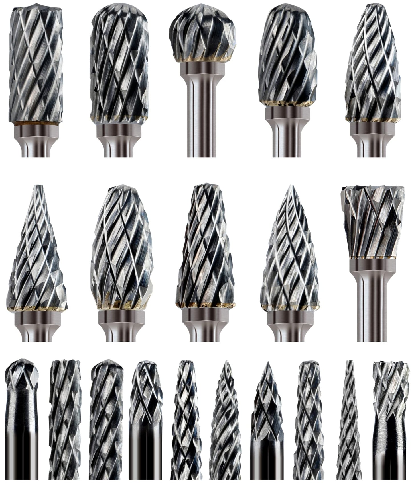 20 Pcs Carbide Burr Bits 1/8" Shank Compatible with Dremel Milwaukee Metal Grinding Wood Stone Steel Carving Cutting Engraving Grinder Kit Attachment Rotary Tool Accessories Set Harder than Diamond
