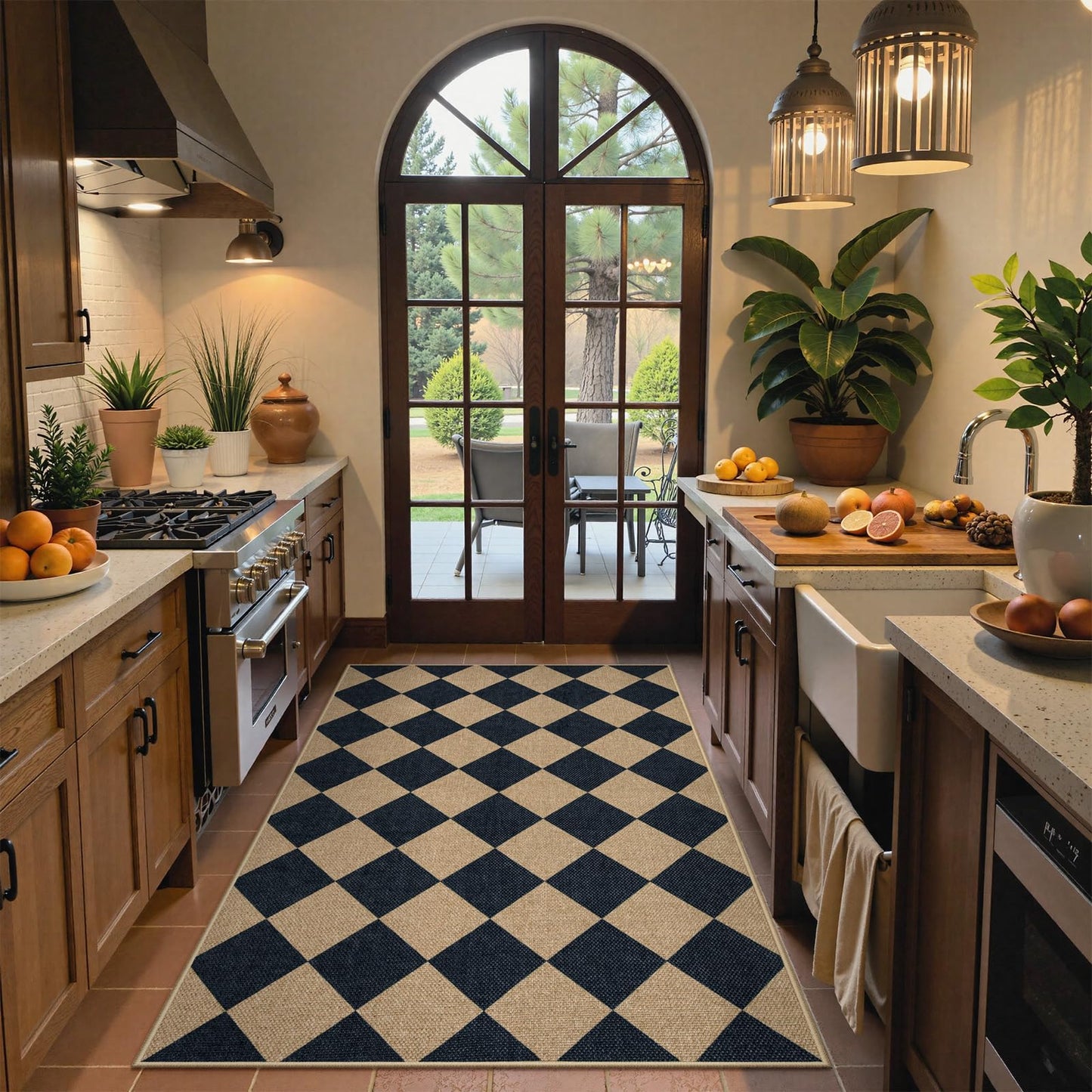 Lahome Checkered Easy Jute 3x5 Outdoor Patio Rug, Washable Rugs for Entryway Diamond Indoor Outdoor Living Room Carpet, Farmhouse Neutral Non Slip Black Door Carpet for Backyard Bedroom