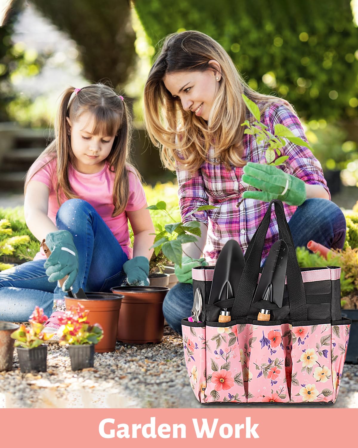 LANNIU Pink Gardening Tools, Garden Tool Set for Women,5 Piece Womens Gardening Kit with Floral Garden Bag,Gifts for Wife (5-Piece Pink)