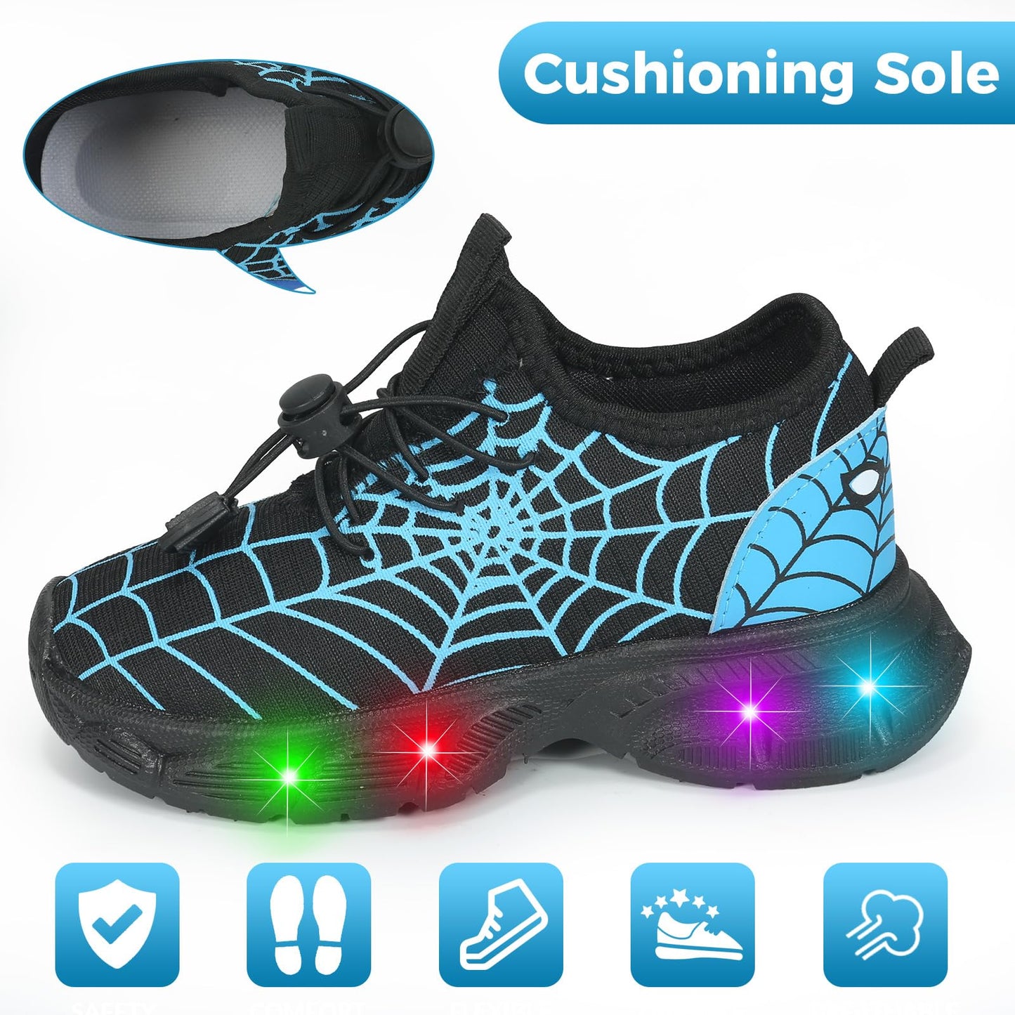 YAOWUQUAN Boy Festive Tennis Shoes for Children's Parties Breathable Light Up LED Shoes for Kids(10,Black)