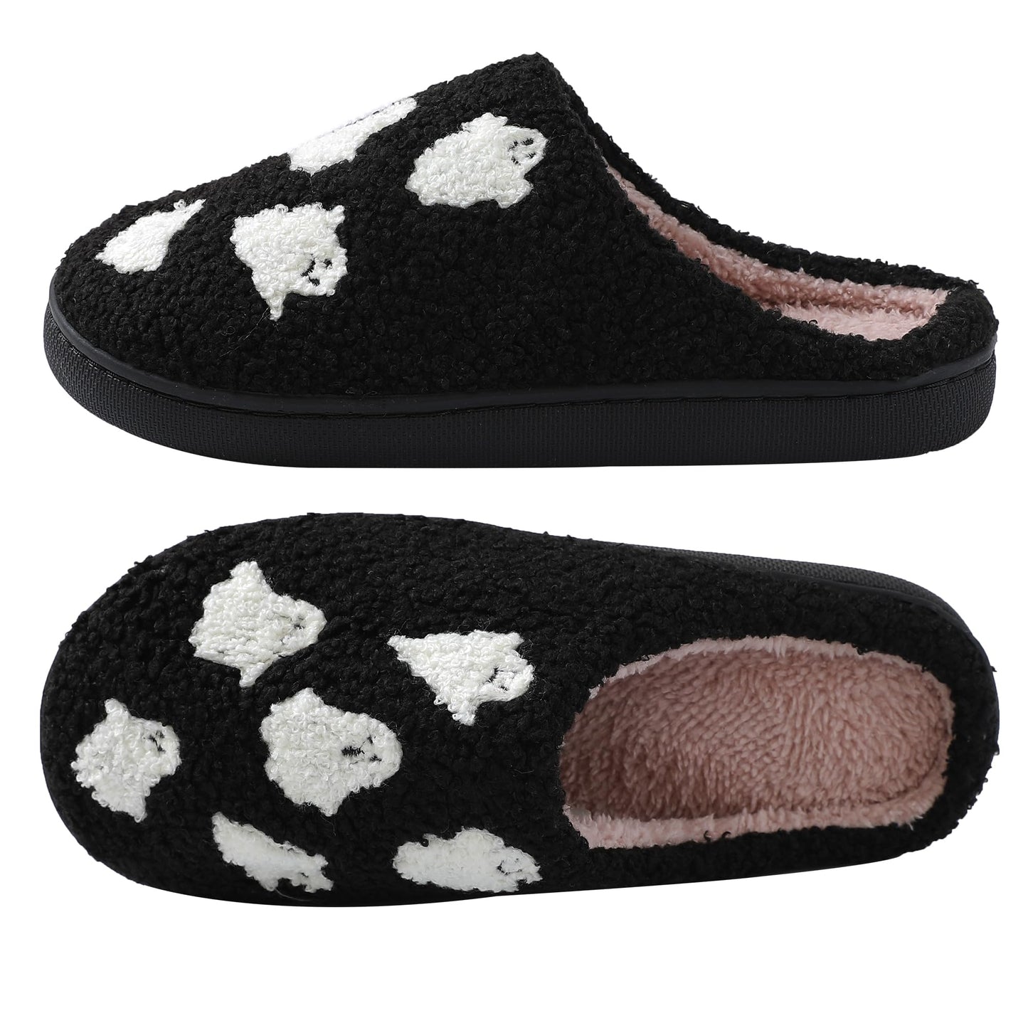 Zuiyisu Halloween/Christmas Slippers for Women Men, Soft Plush Fuzzy Winter holiday slippers, Retro Cozy House Slippers, Comfy Bedroom Indoor Outdoor Shoes, Halloweenghost