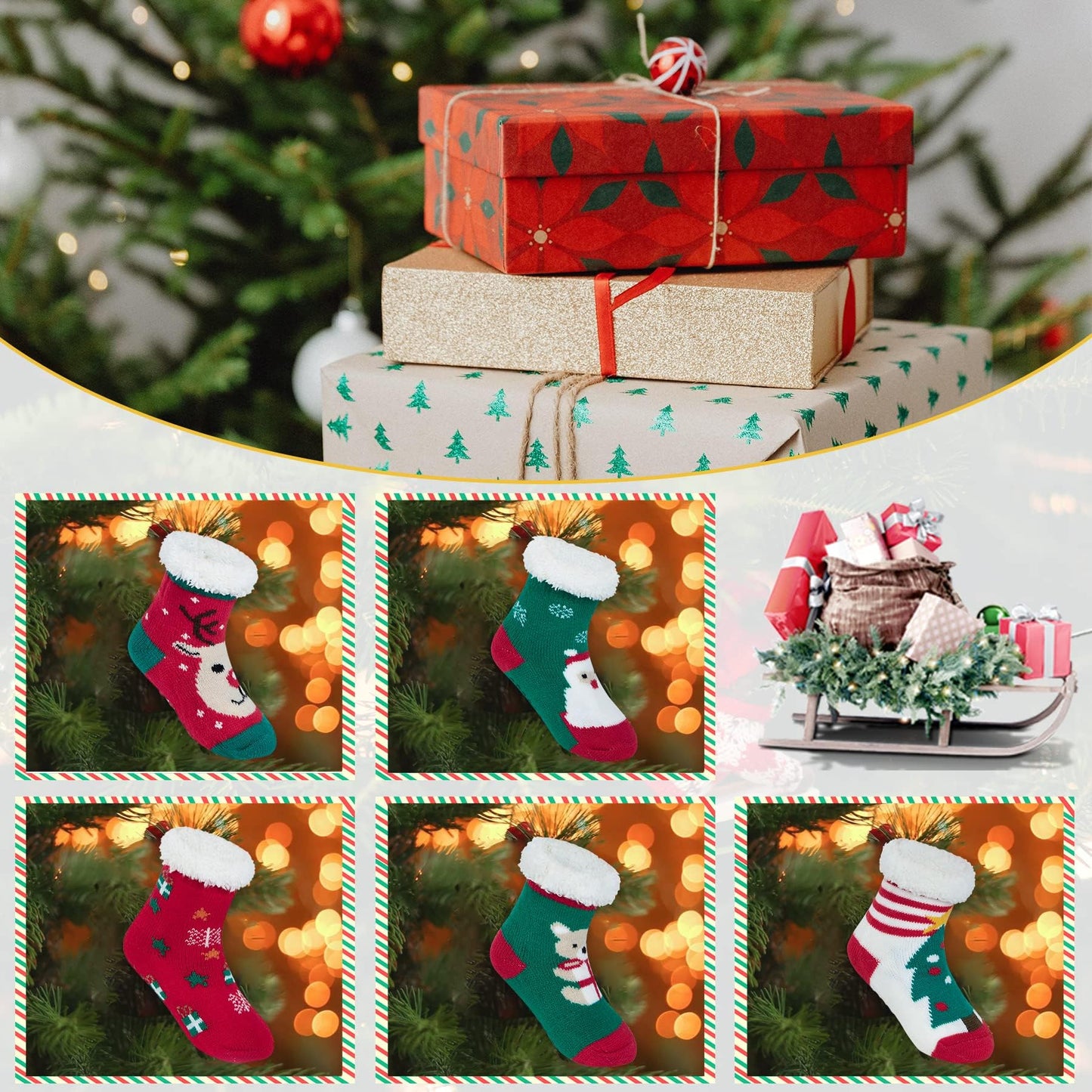 Zando Kids Christmas Socks Baby Fuzzy Slipper Socks for Toddler Girls Boys Winter Santa Claus Red 3-6 Years