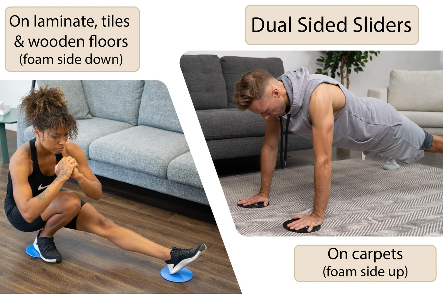 InnerFit Core Sliders for Working Out - Set of 2 Dual Sided Exercise Sliders Fitness Discs - Durable Strength Slides suitable for carpets and hardwood floors (Black & Grey)