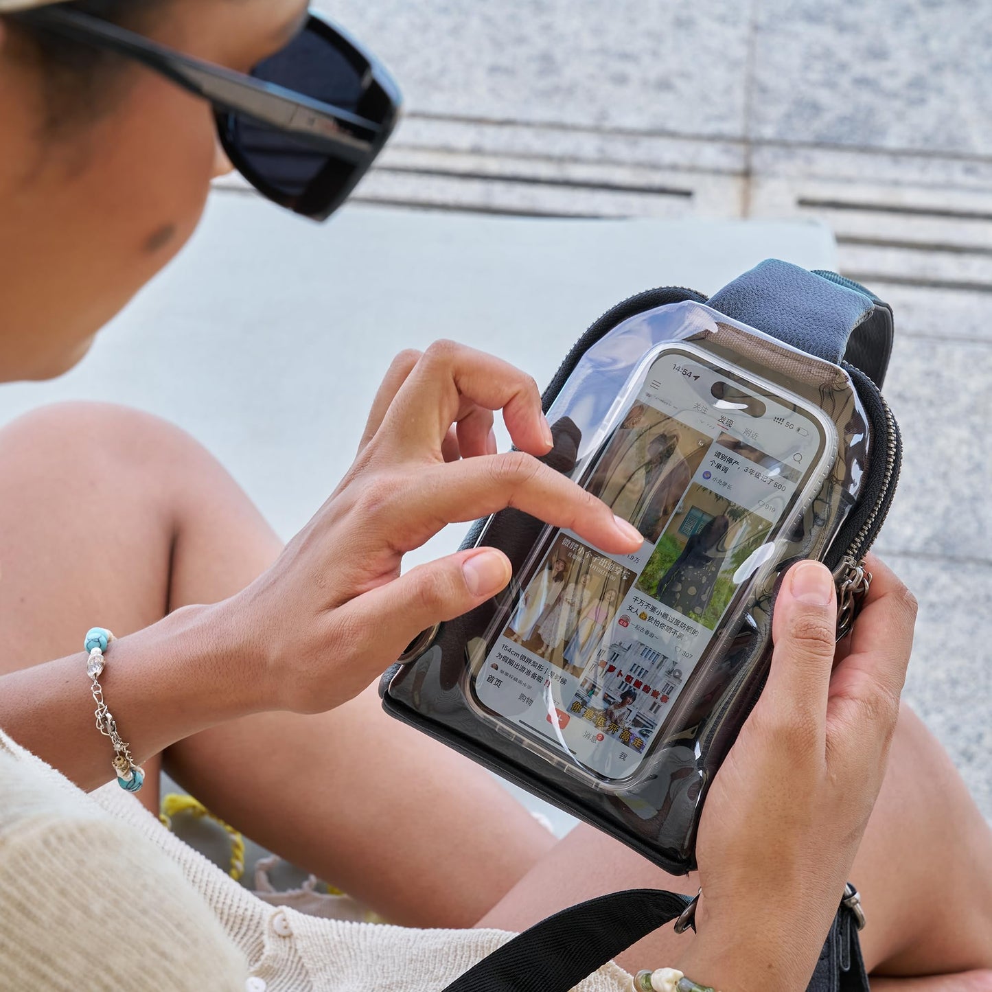 INICAT Sling Bag for Women Touchscreen Small Crossbody Cell Phone Purse Fanny Pack(White Brown Anti Theft Small)